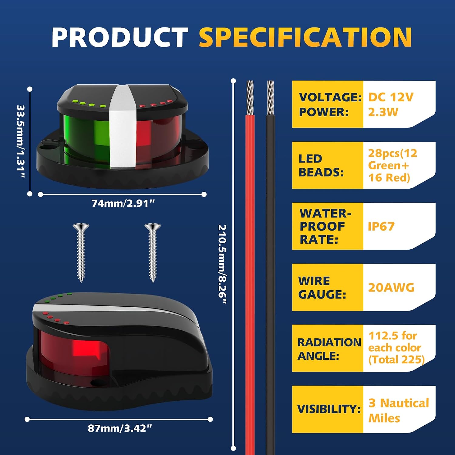 Boat Navigation Lights LED, Red and Green Marine Navigation Lights for Boats LED Waterproof IP67, 12V Bi-Color Bow Light for Boats, Pontoon, Fishing, Bass & Jon & Small Boat, Yacht - Image 7