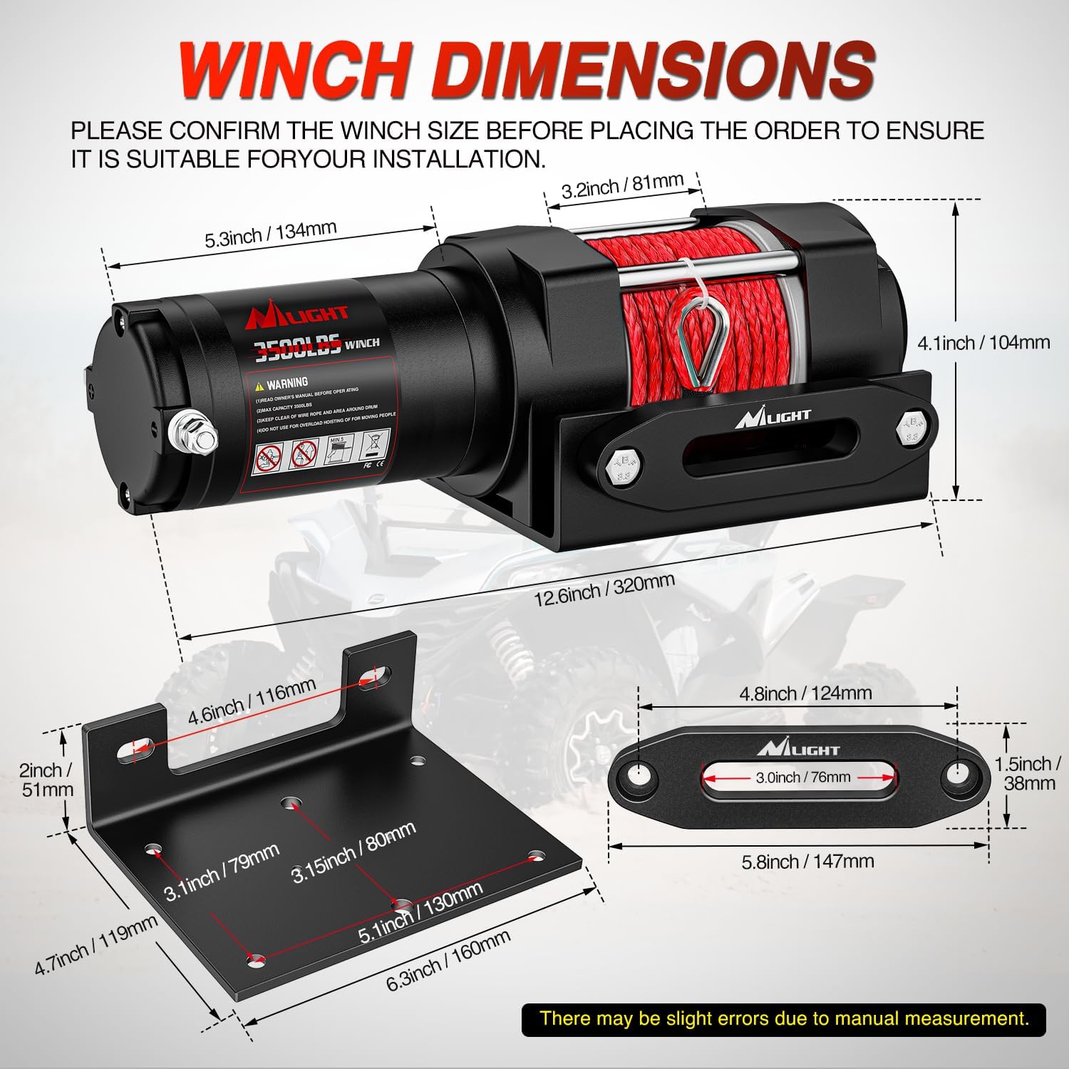 Nilight 3500 lbs ATV Winch 12V Electric Winches With Synthetic Winch Rope Wireless Remote Wired Switch Fairlead Mounting Plate Portable Waterproof Winch for Towing ATV UTV Trailer Truck Jeep Offroad - Image 2
