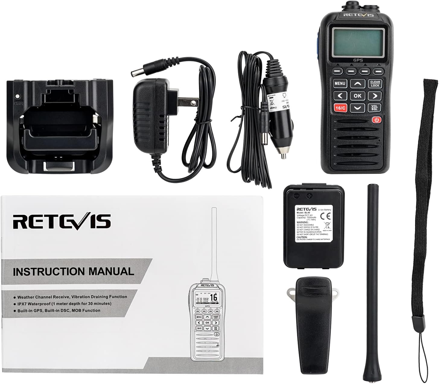 Retevis RM40 Marine Radio with GPS,DSC Distress Call,Mob Alarm,IP67 Waterproof Floating Handheld Radio,NOAA Weather Alert,1500mAh Battery,International Channels,for Boats Sailing Coast Guard (1 Pack) - Image 7
