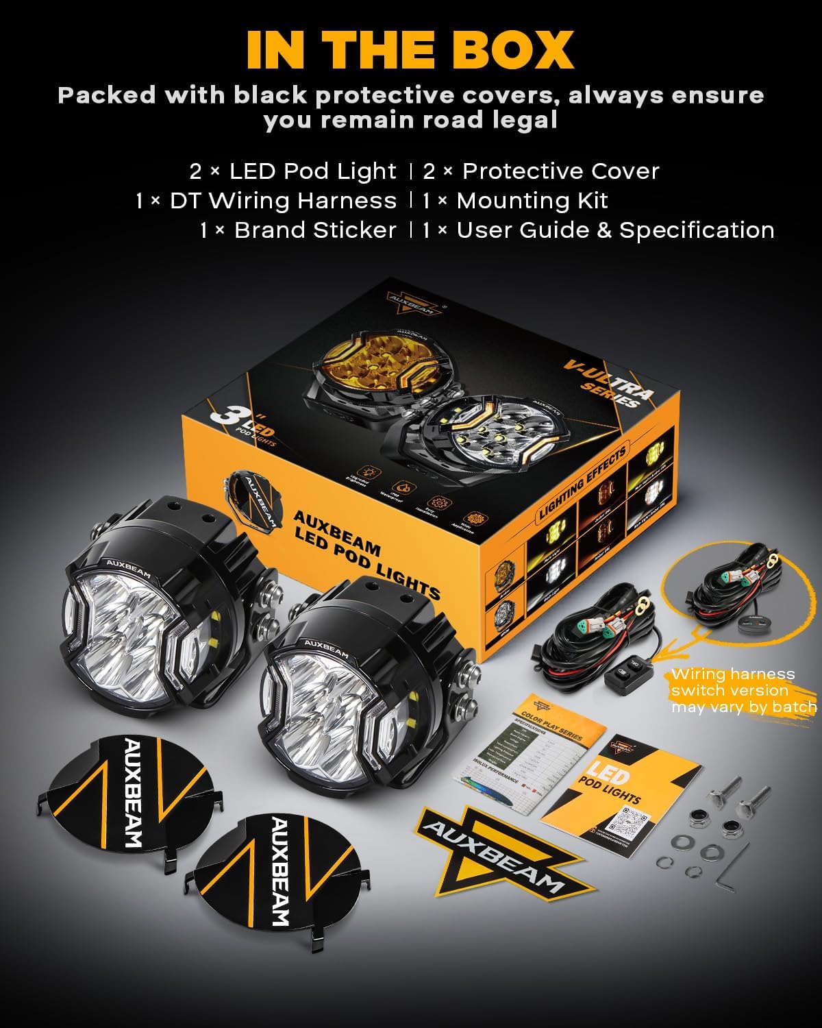 Auxbeam V-Ultra Series 3-Inch 108W Side Shooter LED Pods, 12800 Lumens Round Offroad Light Bar 270° Wide Lighting Range, 3-in-1 Amber Daytime Running Function Automotive Work Lights, 2-Pack - Image 6