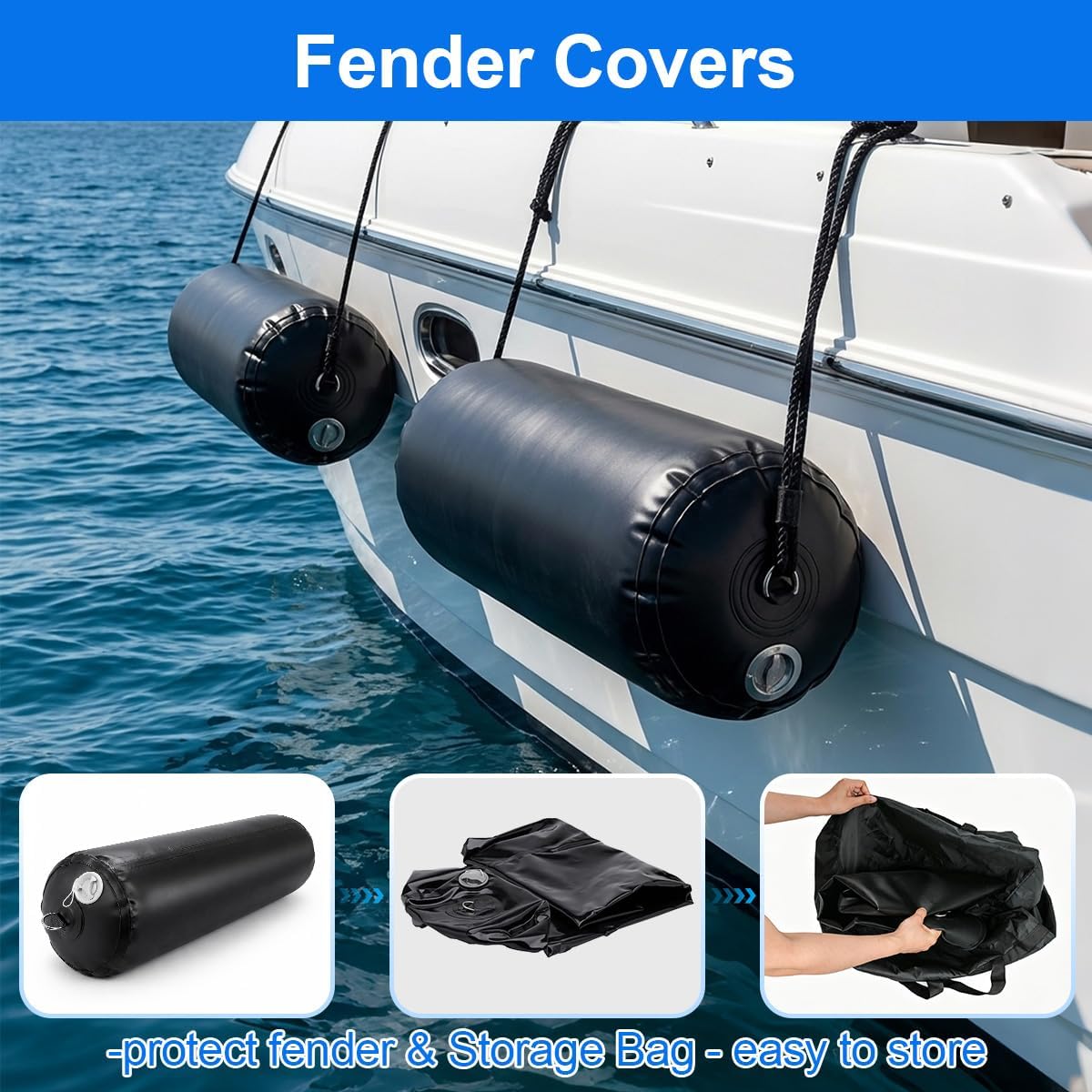Inflatable Boat Fenders for Docking Heavy Duty Boat Bumpers 10"x27.5"/24" x 5'/18" x 10' Dock Fenders for Pontoon, Fishing Boat, Yacht - Image 6