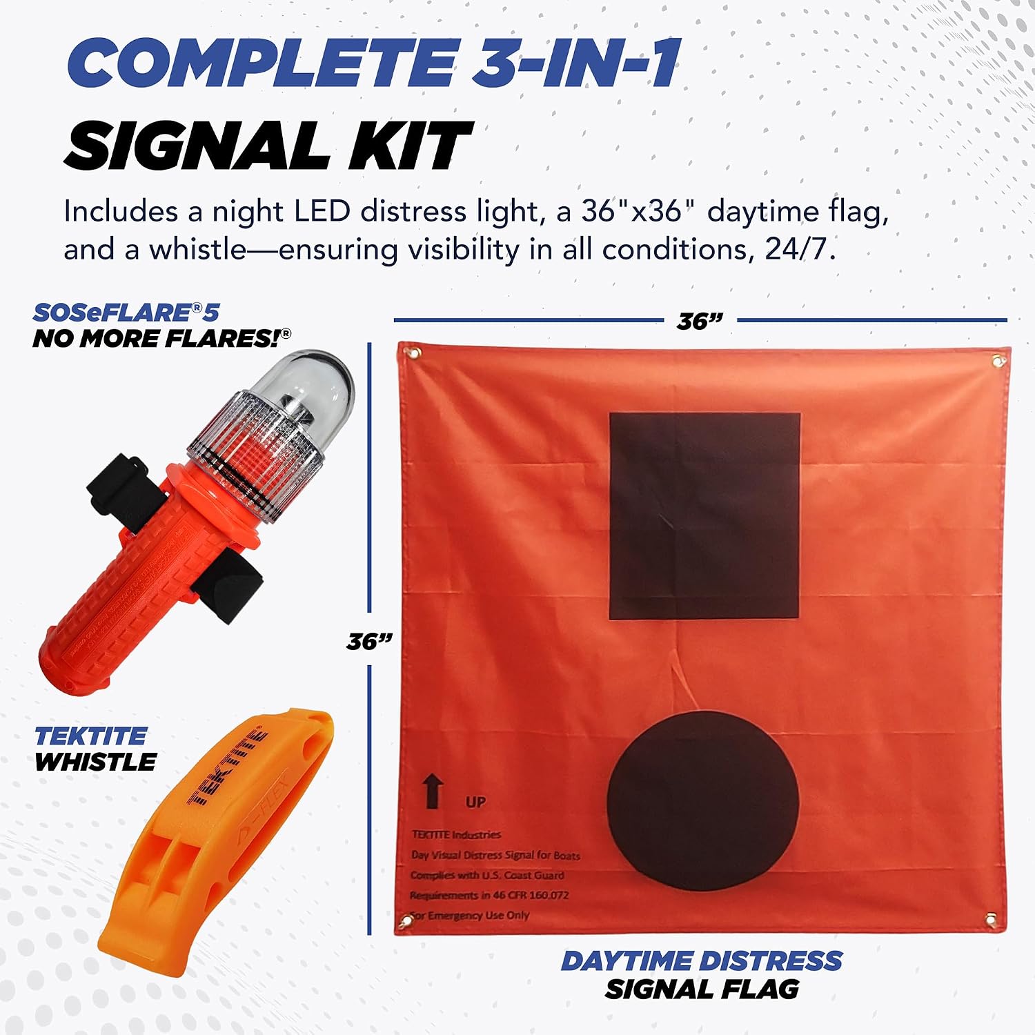 TEKTITE® SOSeFLARE 5 NO MORE FLARES! Electronic Boat Distress Flare w/Flag and Audible Signal Kit- USCG & SOLAS Compliant Marine Safety Signal - Waterproof LED & Audible Locator for Boats - Image 6
