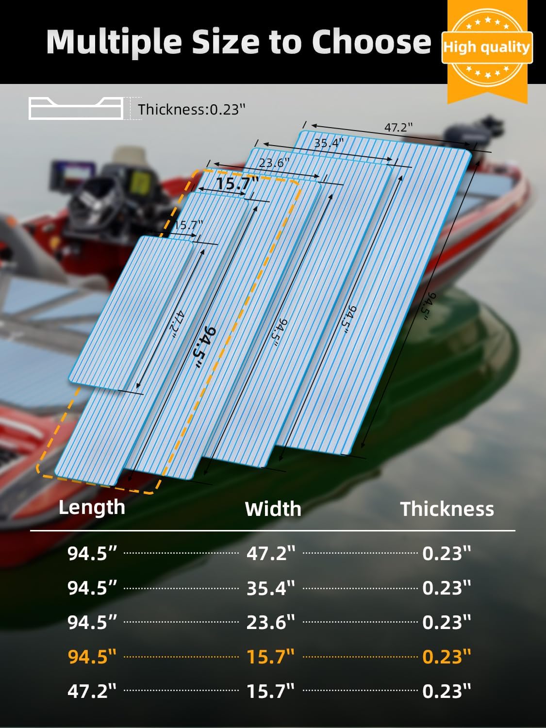 FOCEAN Boat Flooring EVA Foam Boat Decking Faux Teak Marine Flooring Marine Mat Sheet for Motorboat Jon Boats Bass Boat RV Kayak, 94.5"x 47.2"/35.4"/23.6"/15.7" - Image 6