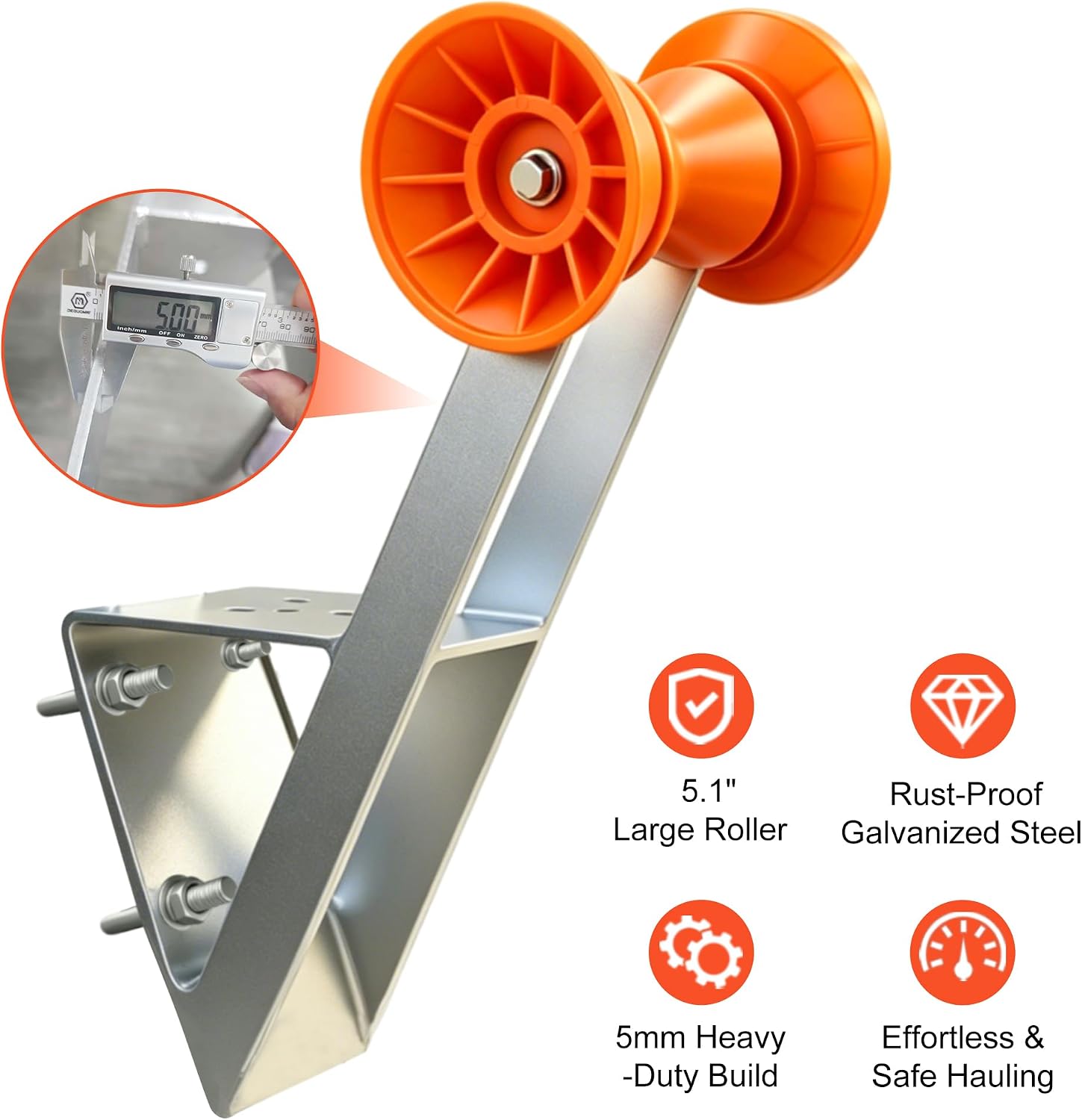 Boat Trailer Winch Stand, 5mm Galvanized Steel, 5.1" PU Orange Roller & U-Bolts, Heavy-Duty Winch Post Fits 2-3" W x 2-3" H, for Fishing Boat, Jet Ski, Speedboat, Sailboat - Image 5