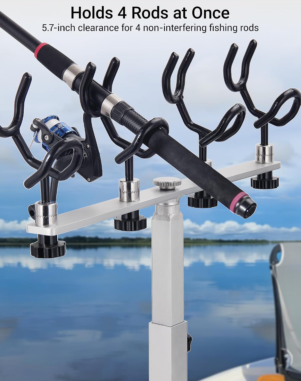 Aluminum Spider Rigging Rod Holder for Boat - 4 Pole Crappie Fishing Rack, Heavy Duty 6063-T5 Marine Grade Aluminum, 16.5"-30.5" Adjustable Height Square Tube Support for Catfish & Trolling - Image 4