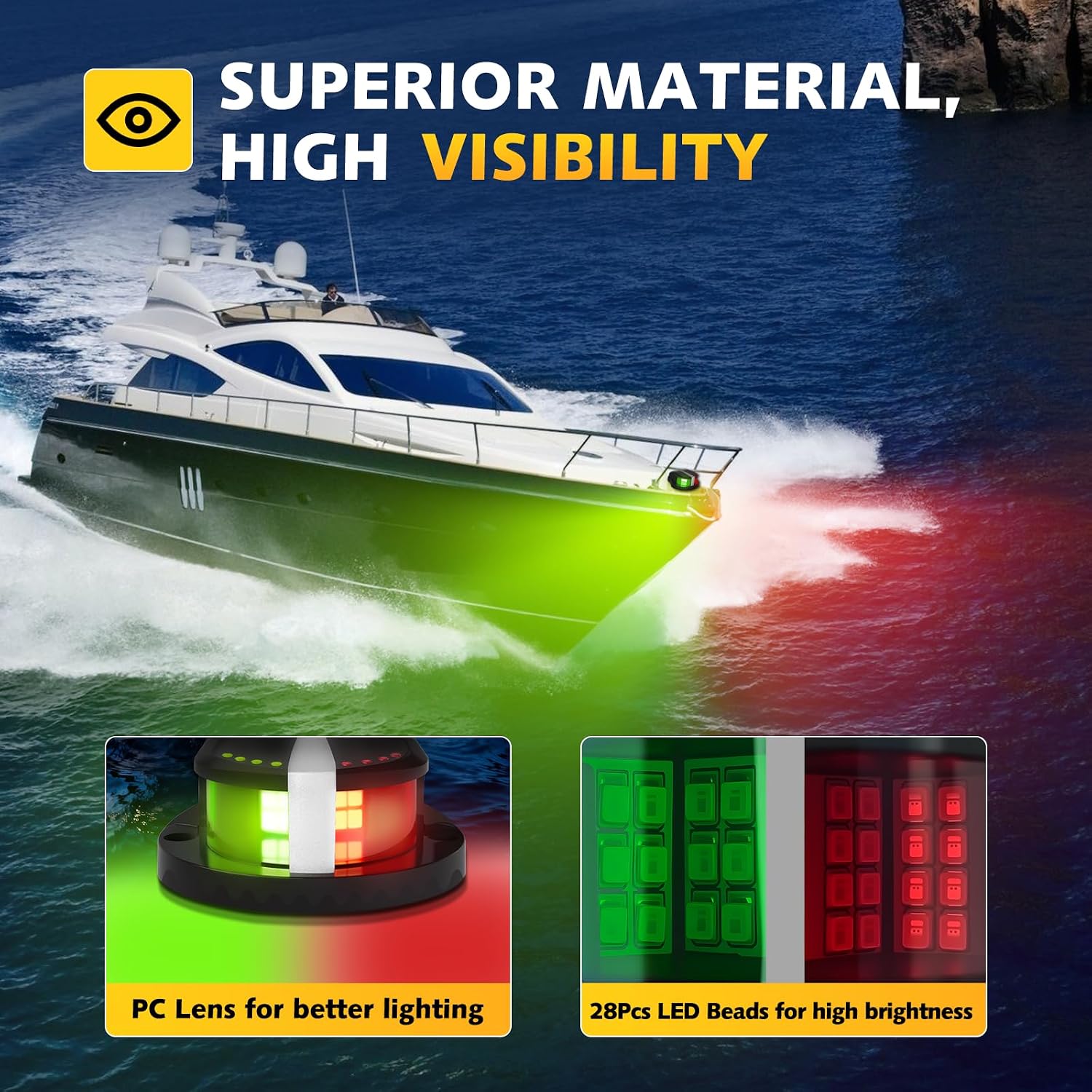 Boat Navigation Lights LED, Red and Green Marine Navigation Lights for Boats LED Waterproof IP67, 12V Bi-Color Bow Light for Boats, Pontoon, Fishing, Bass & Jon & Small Boat, Yacht - Image 4