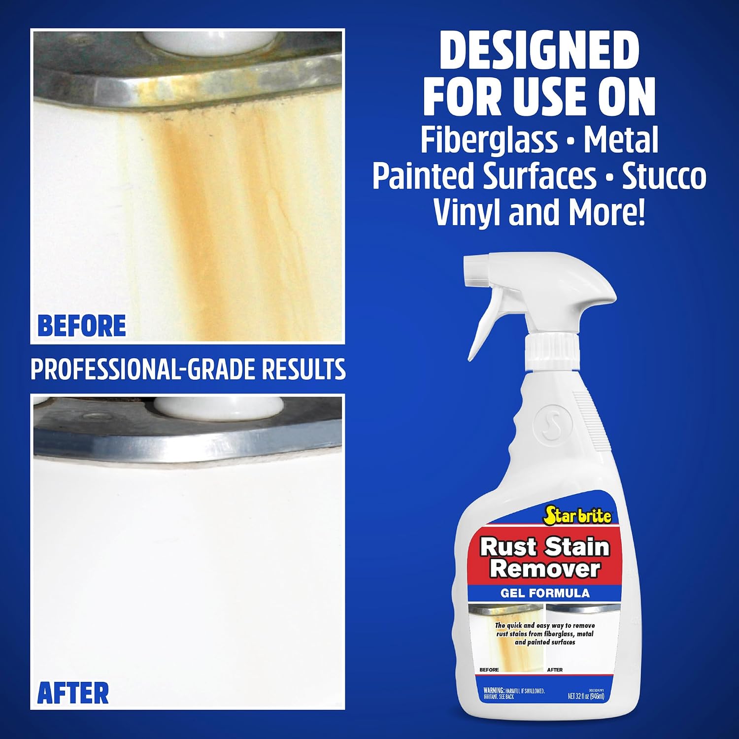 STAR BRITE Rust Stain Remover Gel Formula – Clinging Rust Cleaner for Fiberglass, Metal, Vinyl, Painted Surfaces & More, Fast-Acting Marine-Grade Stain Removal - Image 3