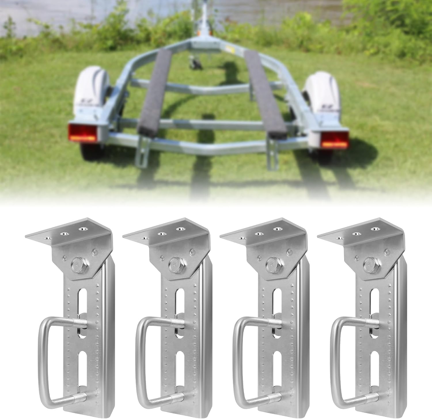Boat Trailer Bunk Bracket Kit, 8" Galvanized Swivel Top Bunk Support Brackets, Adjustable Boat Trailer Bunk Support Mount, Fits 1.5" x 3", 2" x 3", 3" x 3" Crossmembers by MCCKLE (4 PCS)