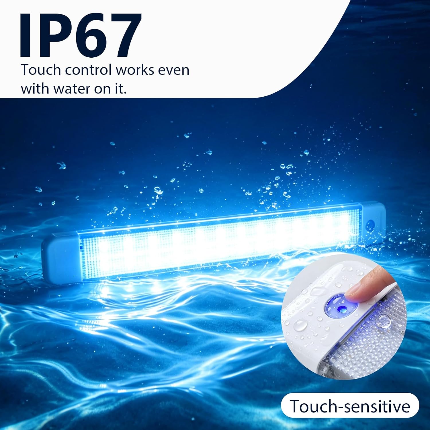 Marine LED light, 63 LED chips, dual-color (warm white and blue), 10–30V, interior light with touch switch, 760-lumen ultra-bright waterproof light, suitable for Ship yacht cabins , surface-mount - Image 4