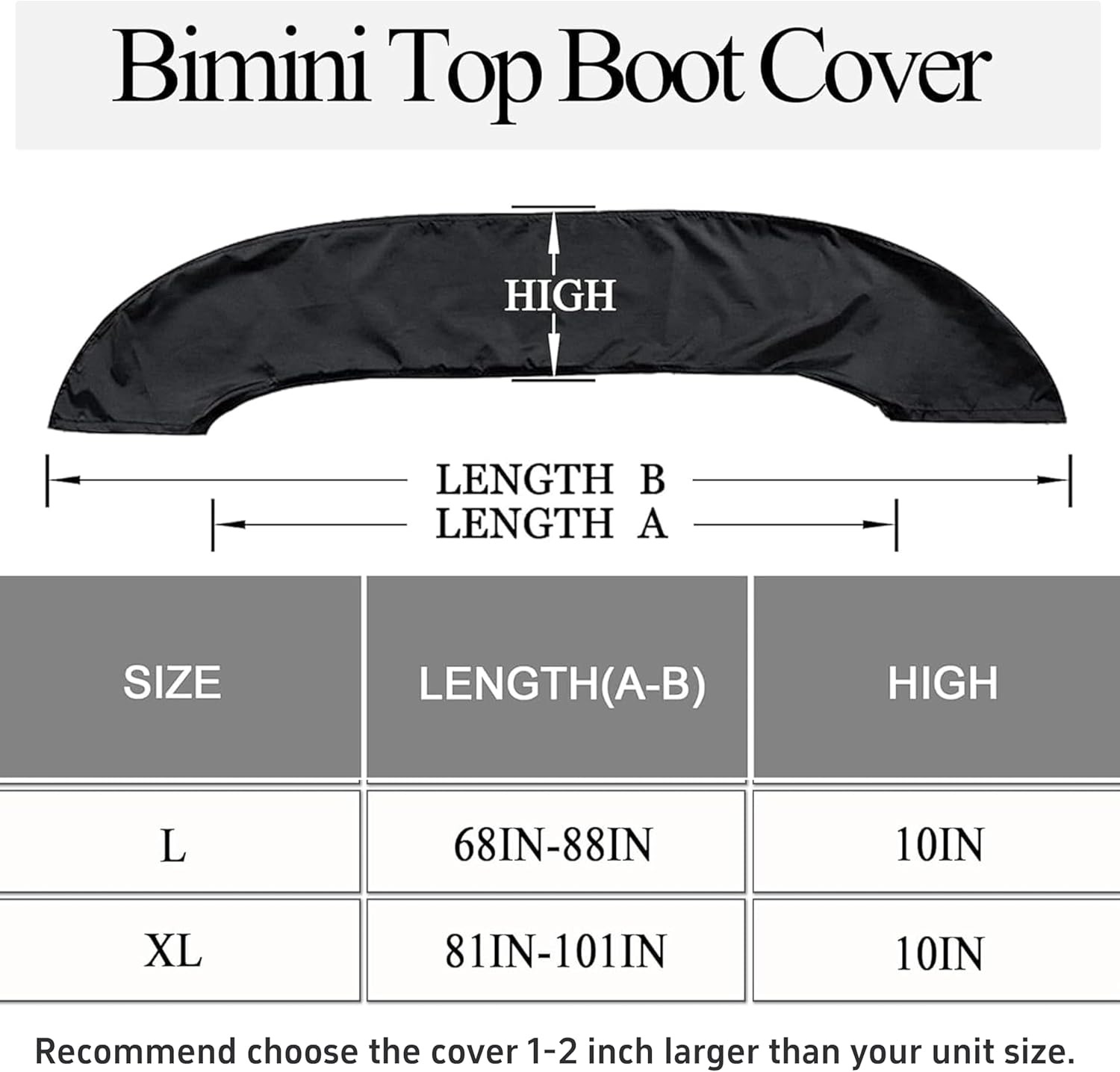 Heavy Duty Bimini Top Boot for 3–4 Bow Boats, 600D Marine Canvas Storage Boot with Navigation Light Opening, Fits 68"–88" Beam, UV Resistant Boat Cover for Pontoon & Fishing Boats - Image 2