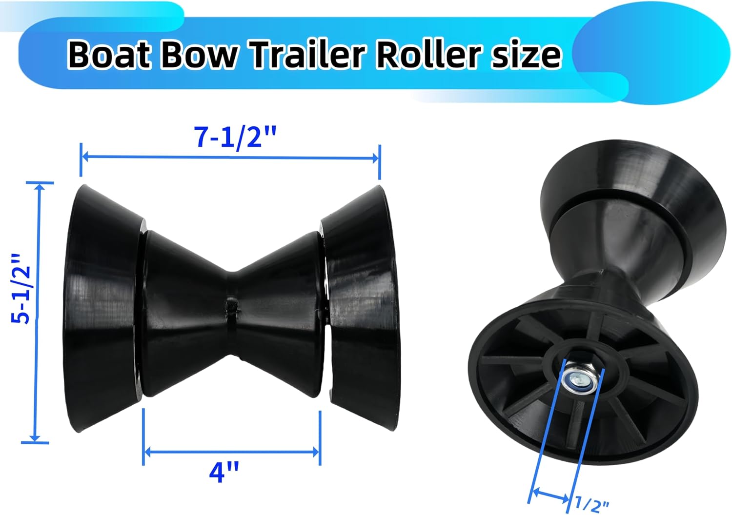 Boat Trailer Roller Parts–Sturdy Bow Roller and Stop,3Inch / 4Inch Boat Trailer Roller with Spoke Fits 1/2" Shaft,PU Marine Keel Trailer Rollers - Image 3