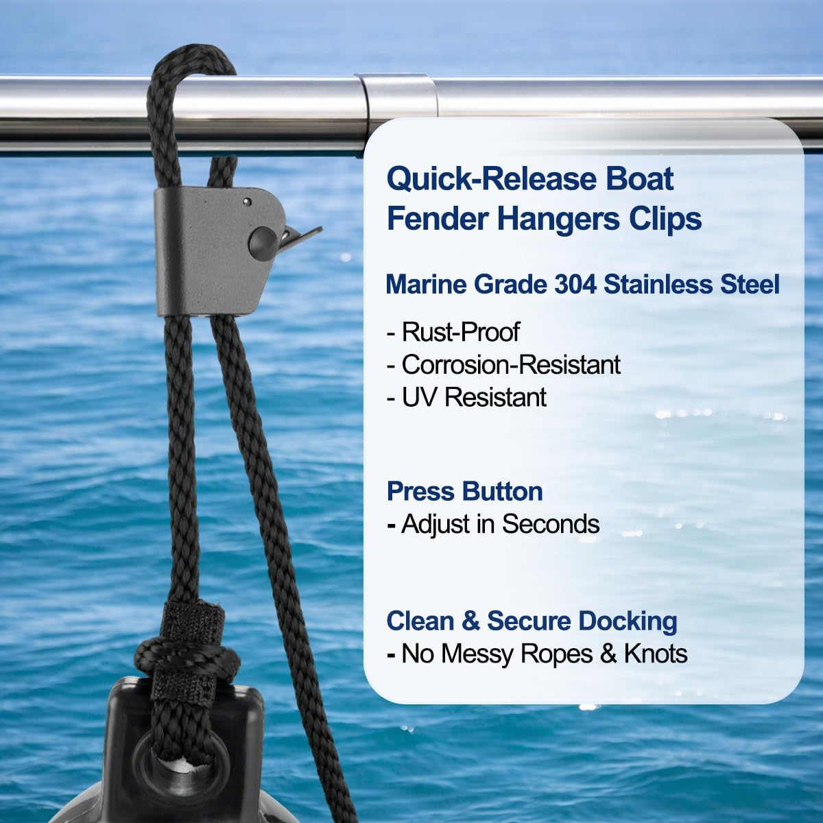 Black Boat Fenders for Docking 5.5."/6.5"/8.5" Inflatable Ribbed Marine Boat Fender with Fender Lines 6.5ft, Stainless Steel Fender Hanger Clips - Image 4