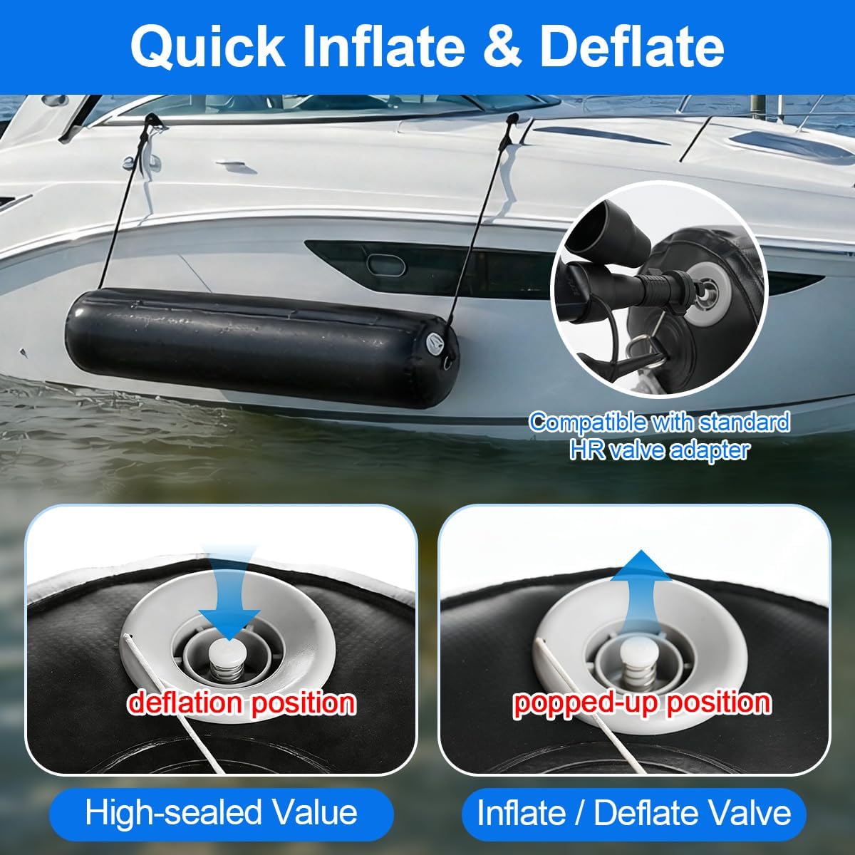 Inflatable Boat Fenders for Docking Heavy Duty Boat Bumpers 10"x27.5"/24" x 5'/18" x 10' Dock Fenders for Pontoon, Fishing Boat, Yacht - Image 5