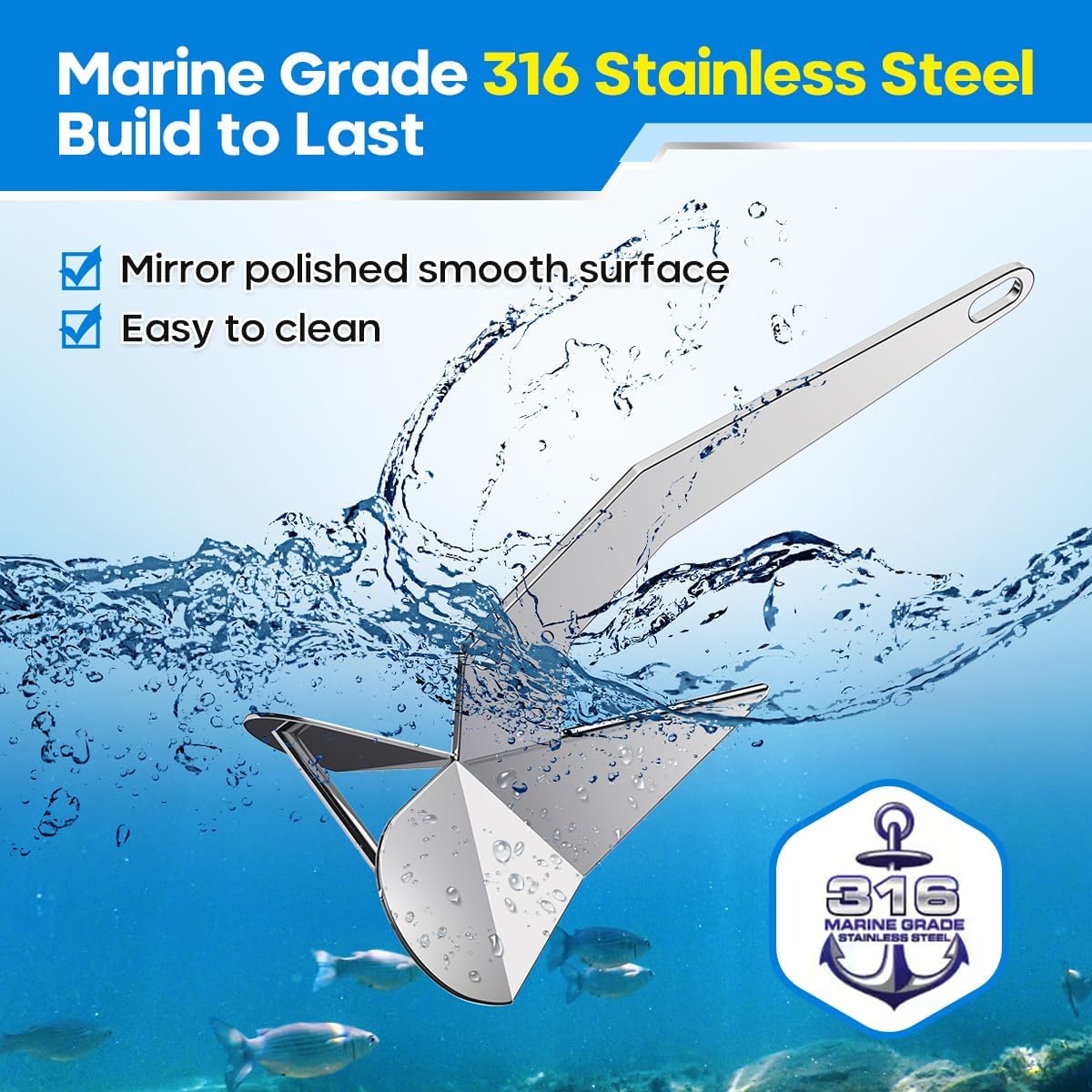 Delta Anchor 316 Marine Grade Stainless Steel Boat Anchor 11 lb 13 lb 16 lb 22 lb 33 lb 44 lb Heavy Duty Triangular Plow Anchor for Pontoon Fishing Boats Sailing Boats Small Anchor - Image 3