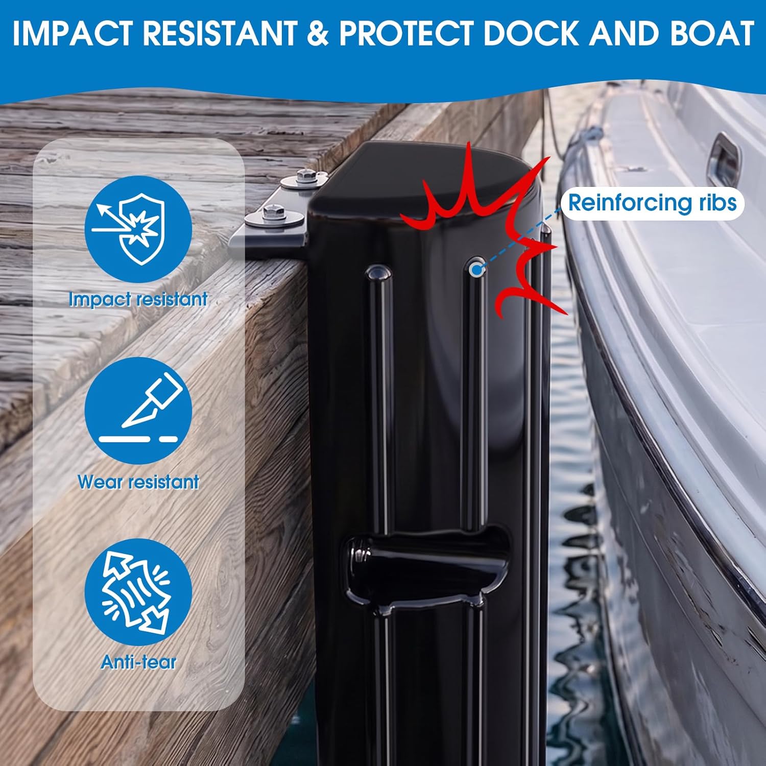 Dock Bumpers Fenders, Boat Dock Bumpers for Edge, Marine Fender Guard Vertical Protection, Durable Construction, Includes Mounting Hardware - Image 2