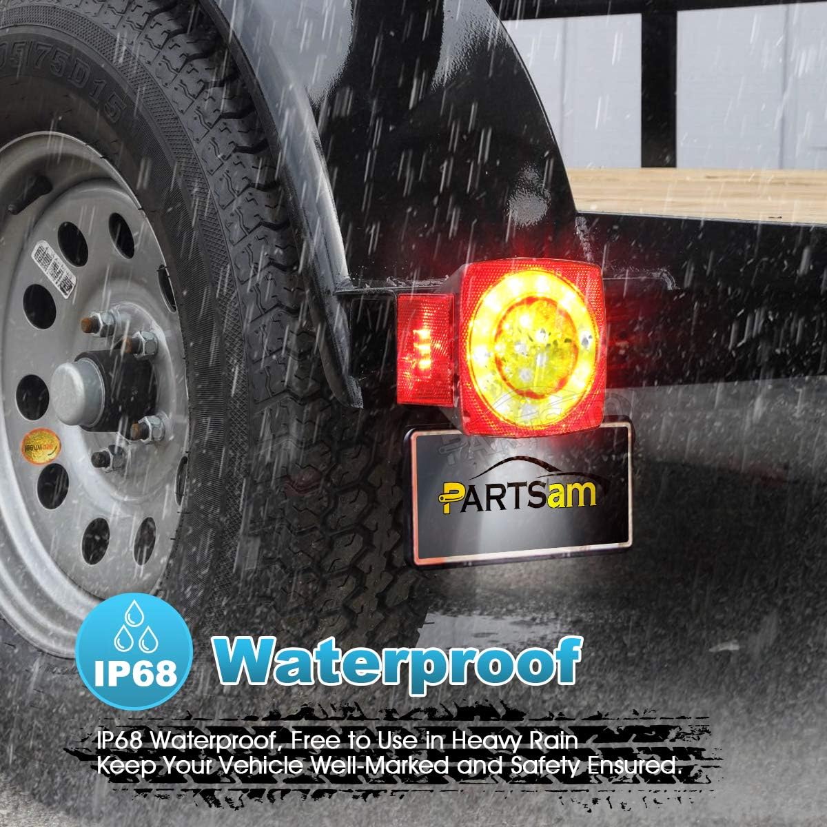 Partsam 12V LED Trailer Light Kit, Halo Glow Submersible Square Tail Lights Kit Left Right Turn Stop Signal for Under 80 Inch Boat Trailer RV Camper Marine Snowmobile (Led Boat Trailer Light kit) - Image 2