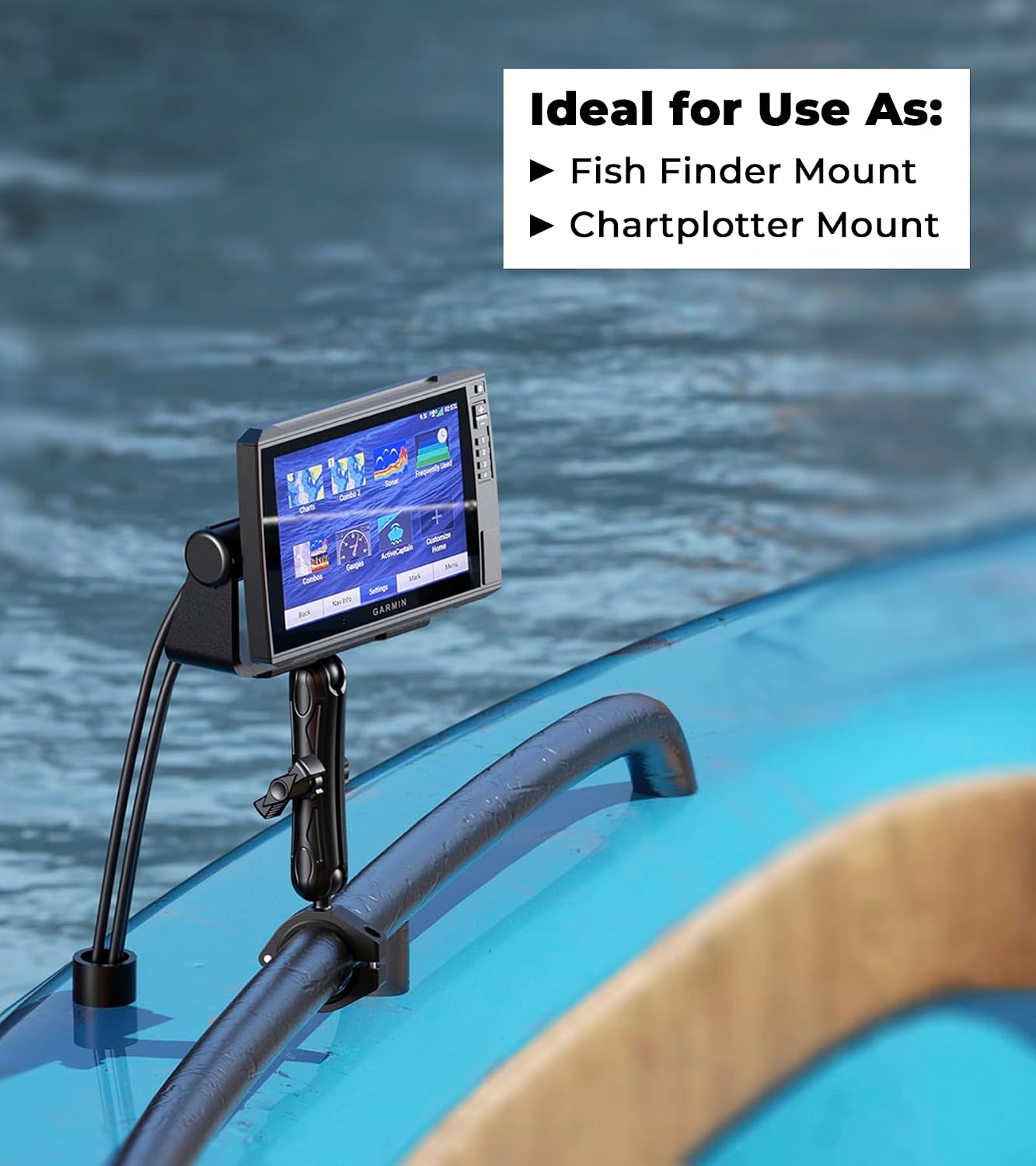 VAZESWIN Aluminum Alloy 1" Ball Fish Finder Mount, 5.9" Long Arm Marine Electronic Mount with Bar Clamp Base, Fit 1.5" 1.65" 1.75" 1.85" 2" Round Rail, for Garmin, Lowrance, Humminbird, Raymarine - Image 3