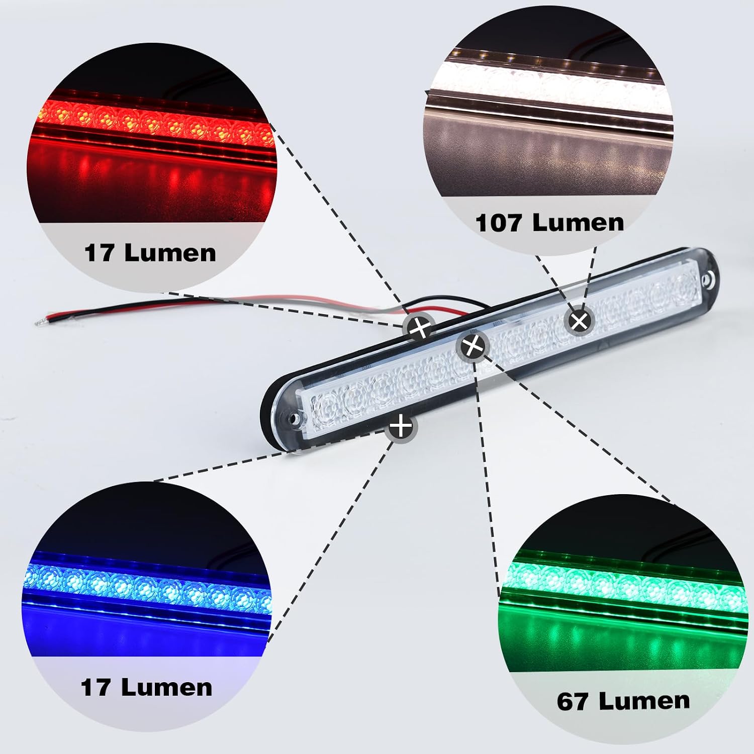 Marine RGBW LED Light, 4-Color Ambient Lighting (Red/Green/Blue/White), 12V DC IP67 Waterproof, 8 Inch Long Flush Mount Boat Courtesy Light for Cabin Deck Salon Yacht Pontoon, Single Light 1pc - Image 6