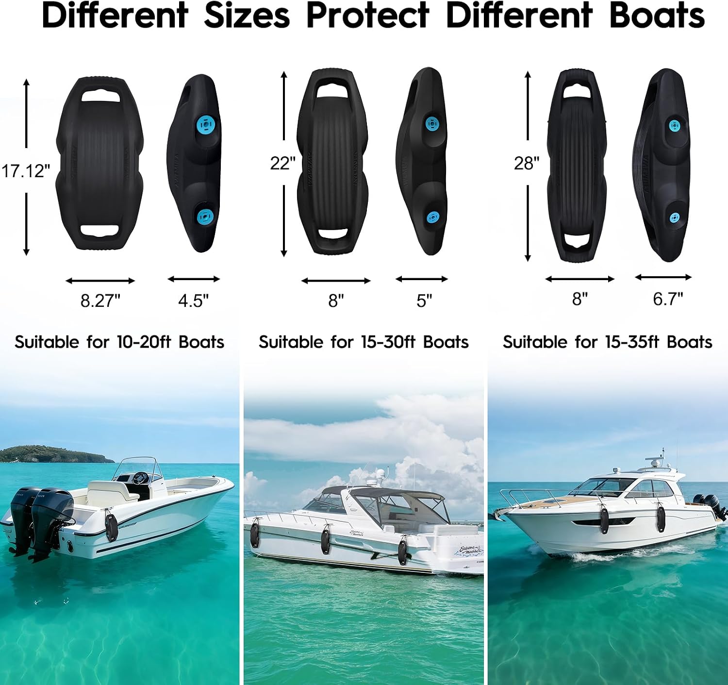 AWEMUFA Boat Fenders Easy to Install Bumper for Docking Ideal Fender for Pontoon, Bass, Jet Ski and Fishing Boats - Image 3