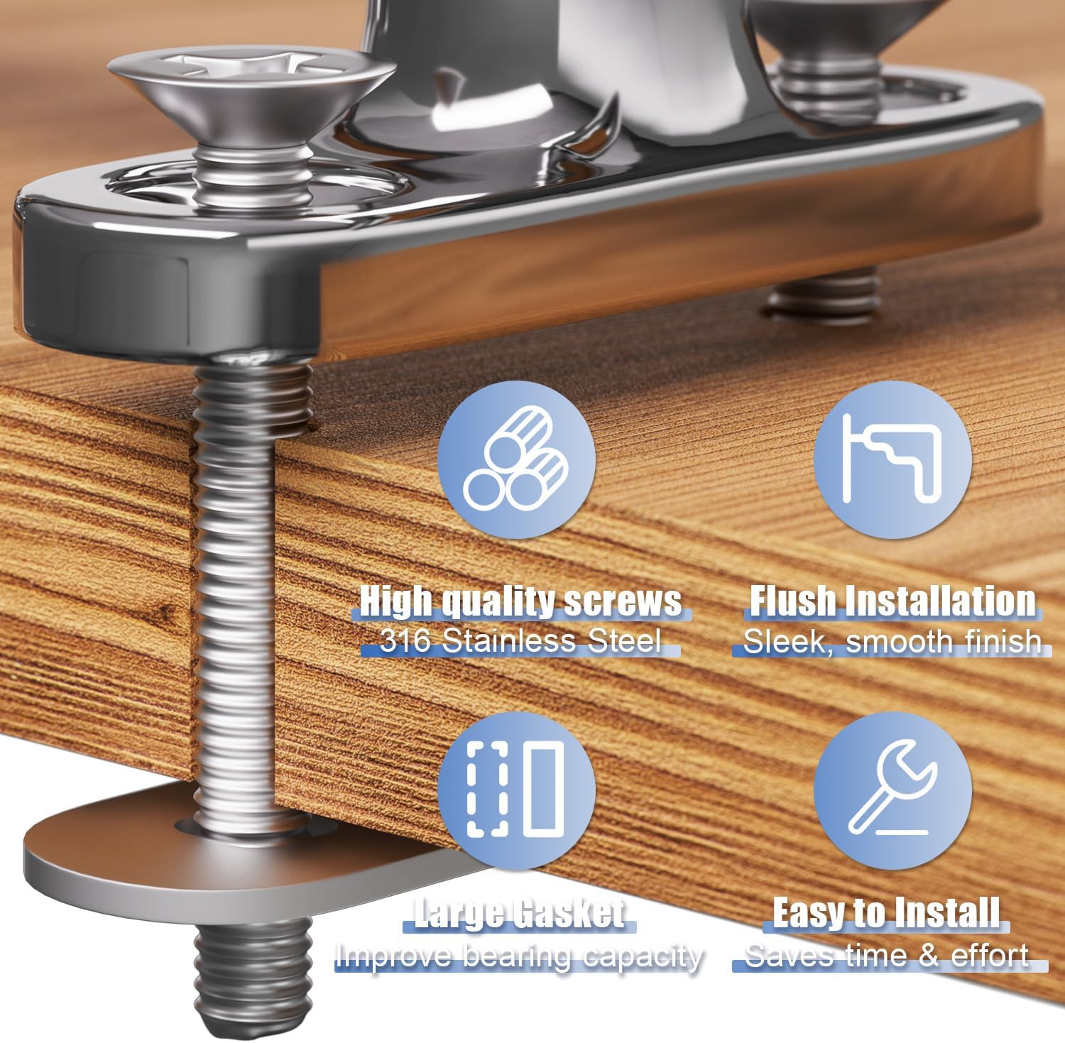 Boat Cleat, 4"/5"/6"/8"/10" Marine Grade 316 Stainless Steel Open Base Dock Cleat, Rope Cleat with Fasteners for Kayaks, Nautical Decor, 2 Pack/4 Pack - Image 4