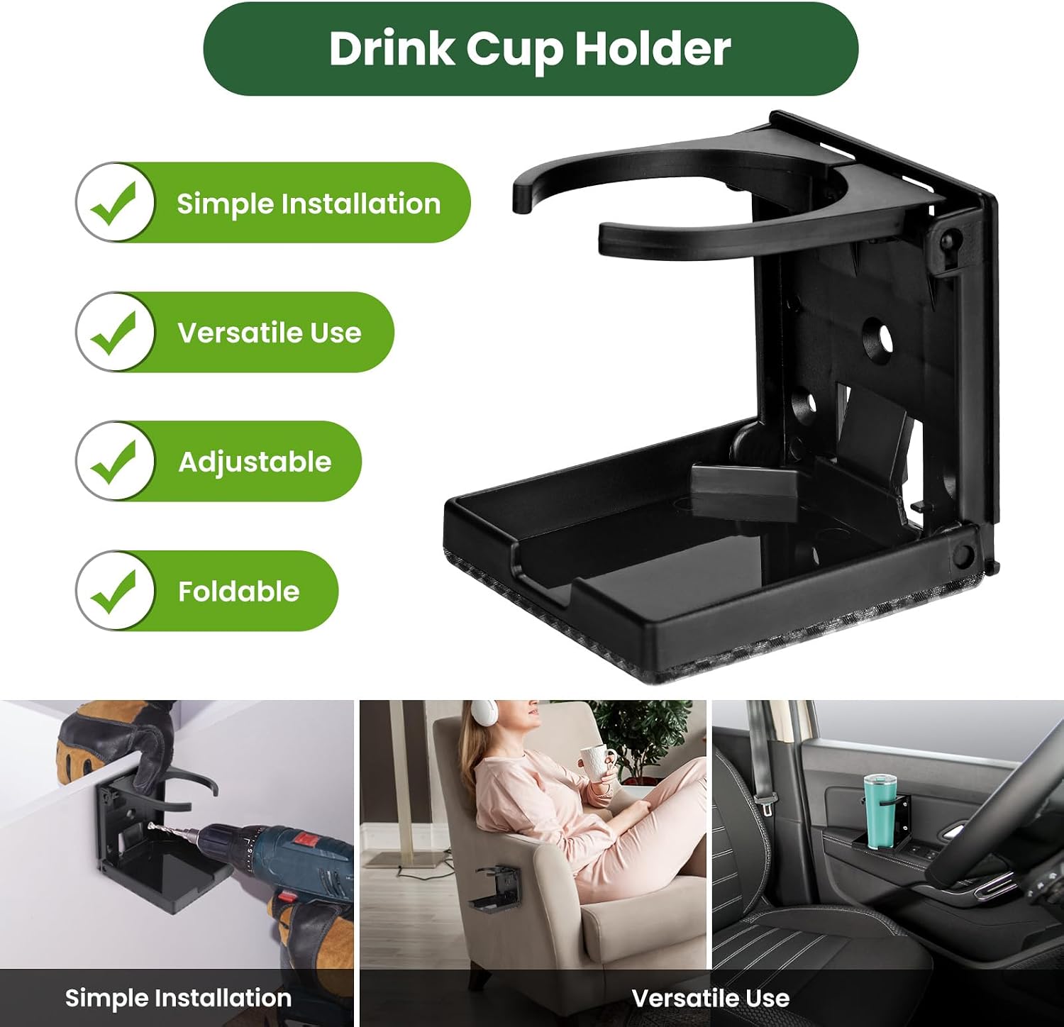 2pcs Adjustable Folding Cup Holder, Car Wall Mount Water Drink Coffee Bottle Holder with Screws, Fit Most Size Mugs Bottle, for Truck RV Van Boat Camper Caravan Marine (Diamond Pattern) - Image 5