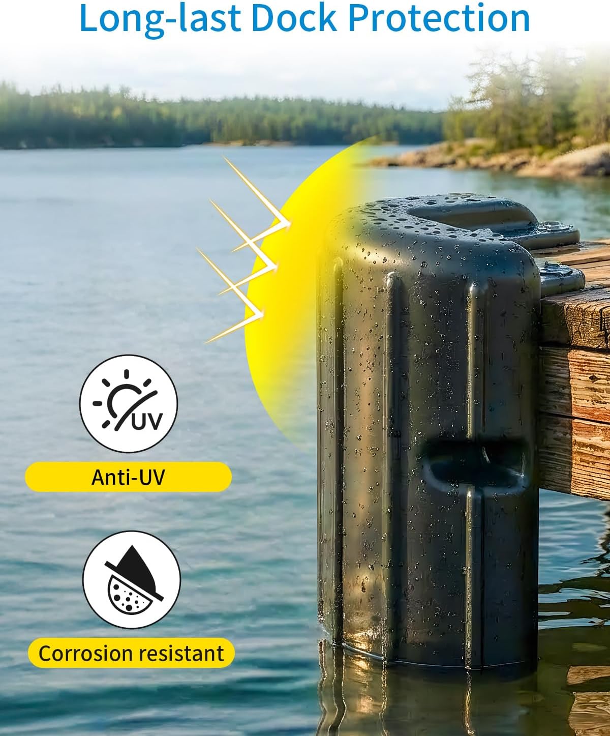 OCEANBROAD Dock Corner Bumpers, Heavy-Duty Marine Guard for Dock Corner & Edge Protection, UV-Resistant PVC with Stainless Steel Hardware, Vertical Installation for Straight Corners - Image 2