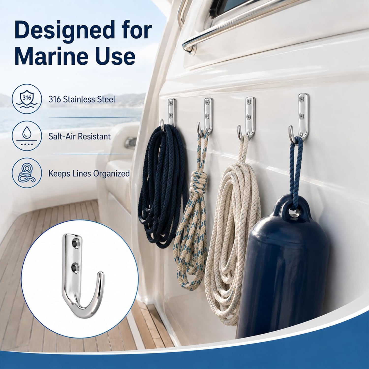 Shimeyao 12 Pcs 2 Inch Heavy Duty Boat Hook Holders Stainless Steel 316 Dock Line Holder for Boat Docks Lines Accessories UV Resistant Saltwater Resistant Dock Hooks for Marine Kayak Rope Storage - Image 6