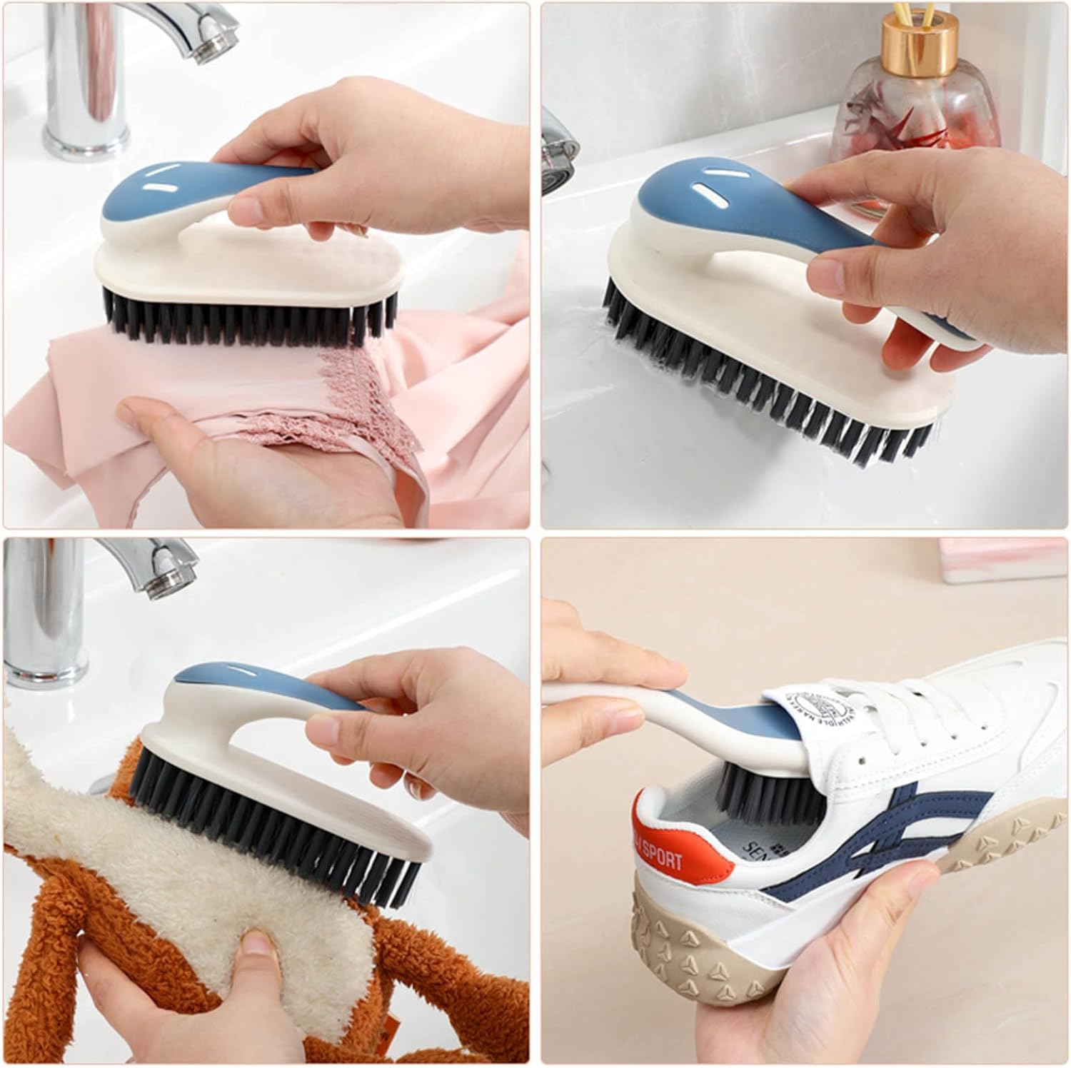 Soft Bristle Scrub Cleaning Brush Stain Remover Brush Fabric Cleaning Brush Laundry Brush Small Scrub Brush Cleaner Household Cleaning Brushes for Carpet, Clothes, Bathroom,Sneaker-2 Pack (Blue) - Image 6