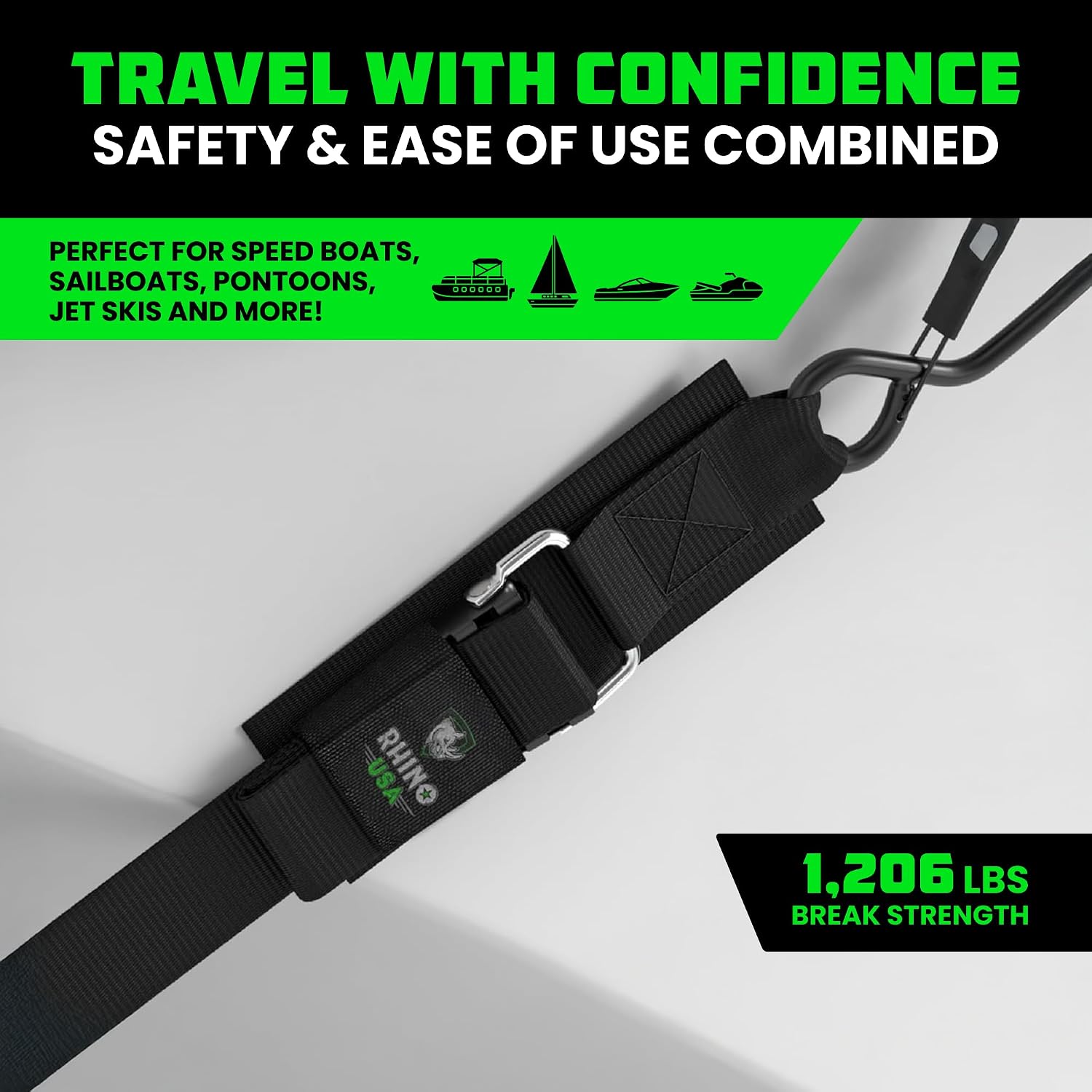 Rhino USA Boat Trailer Straps (2-Pack) - Heavy Duty 2 Inch x 48 Inch Boat Tie Down Straps to Trailer - Ultimate Adjustable Transom Tie Down Straps for Trailering Safety with Boat, Jet Ski, & More! - Image 4