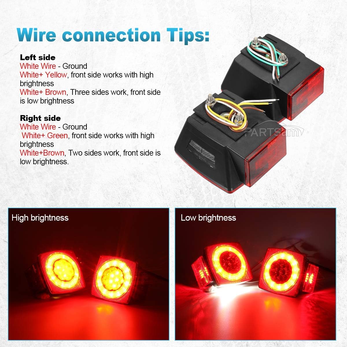 Partsam 12V LED Trailer Light Kit, Halo Glow Submersible Square Tail Lights Kit Left Right Turn Stop Signal for Under 80 Inch Boat Trailer RV Camper Marine Snowmobile (Led Boat Trailer Light kit) - Image 6