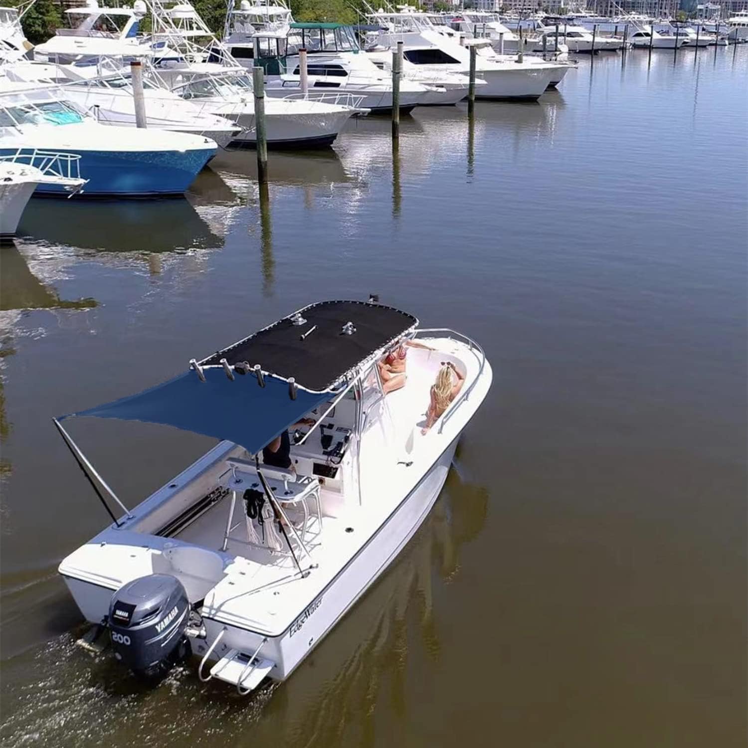 Boat T-Top Sun Shade Kit Boat Canopy, Boat Cover with Stainless Steel Telescopic Rod Foldable, High-Tech Polyester Fiber, Anti-Ultraviolet Dark Blue(70"×59"×47") - Image 3