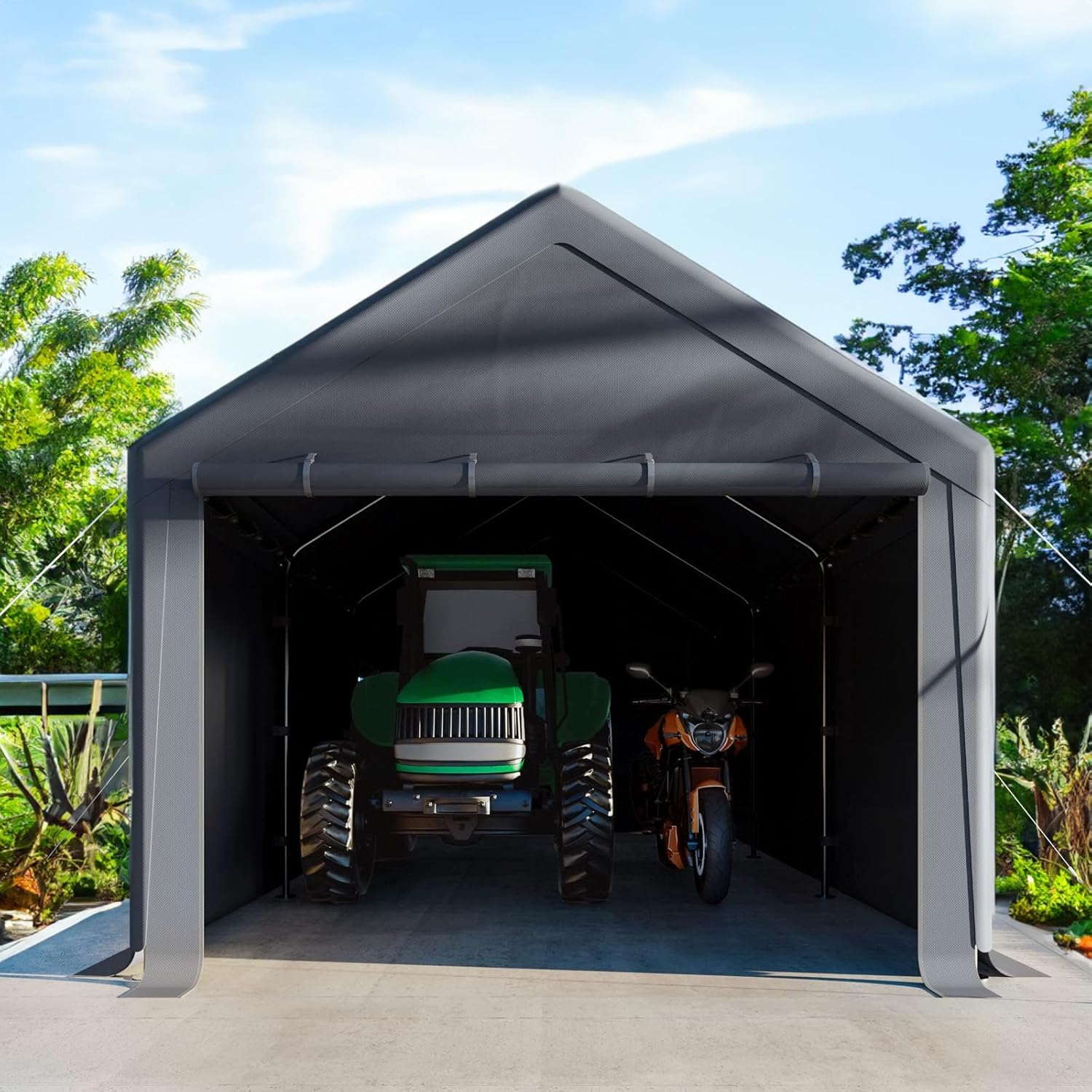 Carport 10x20 Ft Heavy Duty Canopy Steel Canopy Storage Shed,Portable Garage Party Tent,Portable Garage with Removable Sidewalls & Doors All-Season Tarp for Carport (Grey) - Image 5