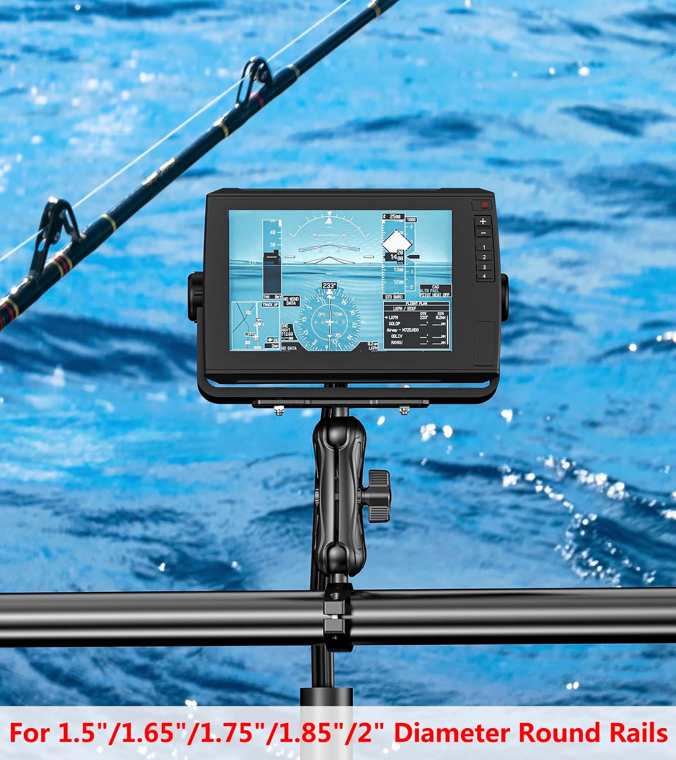 VAZESWIN Aluminum Alloy 1.5" Ball Fish Finder Mount, 5.7" Medium Arm Marine Electronic Mount with Bar Clamp Base, Fit 1.5" 1.65" 1.75" 1.85" 2" Round Rails, for Garmin, Lowrance, Humminbird, Raymarine - Image 5