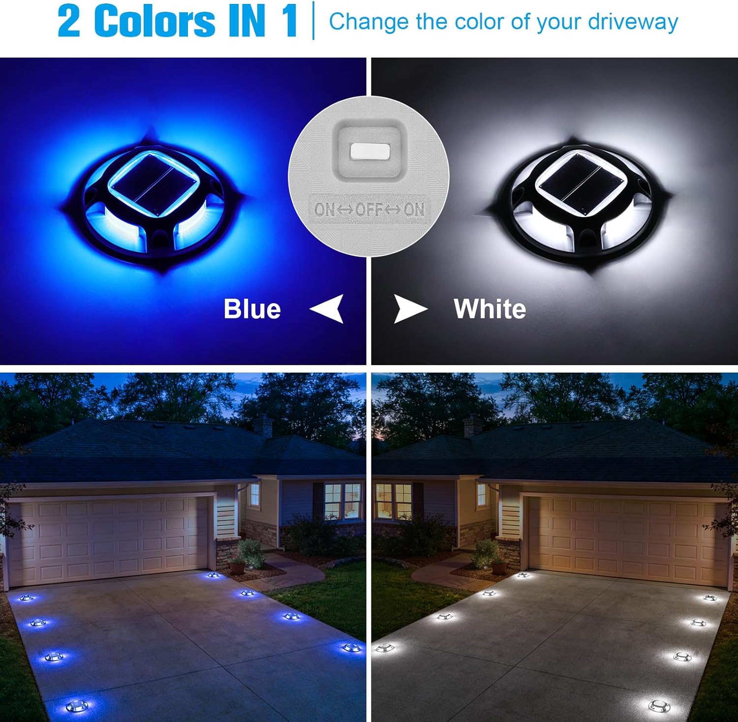 VOLISUN Solar Dock Marine Lights 12 Pack,2 Colors in 1,Outdoor IP67 LED Solar Powered Waterproof Driveway Marker Deck Lights for Warning Step Sidewalk Pathway (White/Blue),Saltwater Resistant - Image 2