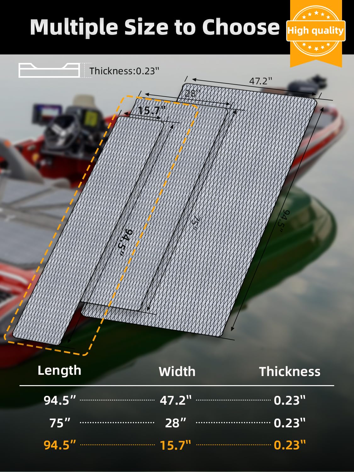 FOCEAN Boat Flooring EVA Foam Boat Decking Marine Mat Non-Slip Self-Adhesive Flooring Sheet for Motorboat Jon Boats Bass Boat Kayak RV Floor, 94.5''x 15.7'', Grey with Black Lines - Image 6