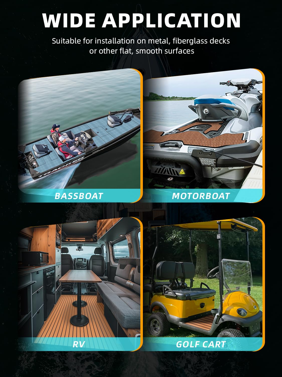 FOCEAN Boat Flooring EVA Foam Boat Decking Marine Mat Non-Slip Self-Adhesive Flooring Sheet for Motorboat Jon Boats Bass Boat Kayak RV Floor, 94.5''x 15.7'', Brown with Black Lines - Image 7