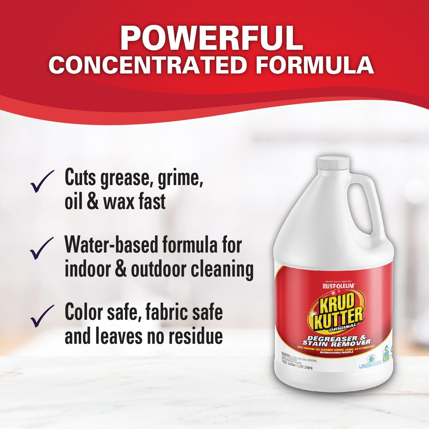 Krud Kutter Original Concentrated Cleaner Degreaser, 1 Gallon | Heavy Duty Multi Surface Cleaner for Grease, Oil and Tough Stains, Dilutable for Kitchen, Garage, Floors and Outdoor Use - Image 3