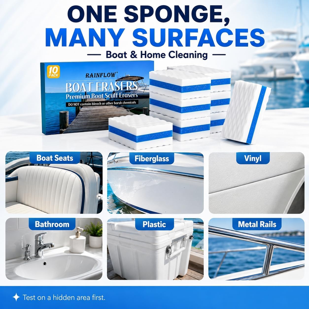 10PCS Boat Scuff Erasers - RAINFLOW Boat Wipes Boat Accessories for Women and Men Magic Cleaning Sponge for Cleaning Pads Supplies Boat Interior Cleaner Thicken Premium Magic Sponge Gifts - Image 5