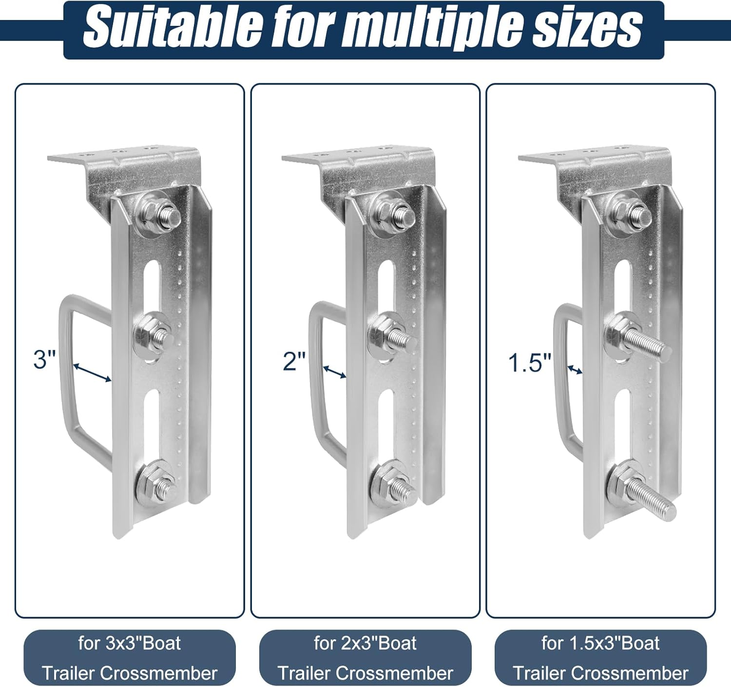 Boat Trailer Bunk Bracket Kit, 8" Galvanized Swivel Top Bunk Support Brackets, Adjustable Boat Trailer Bunk Support Mount, Fits 1.5" x 3", 2" x 3", 3" x 3" Crossmembers by MCCKLE (4 PCS) - Image 3