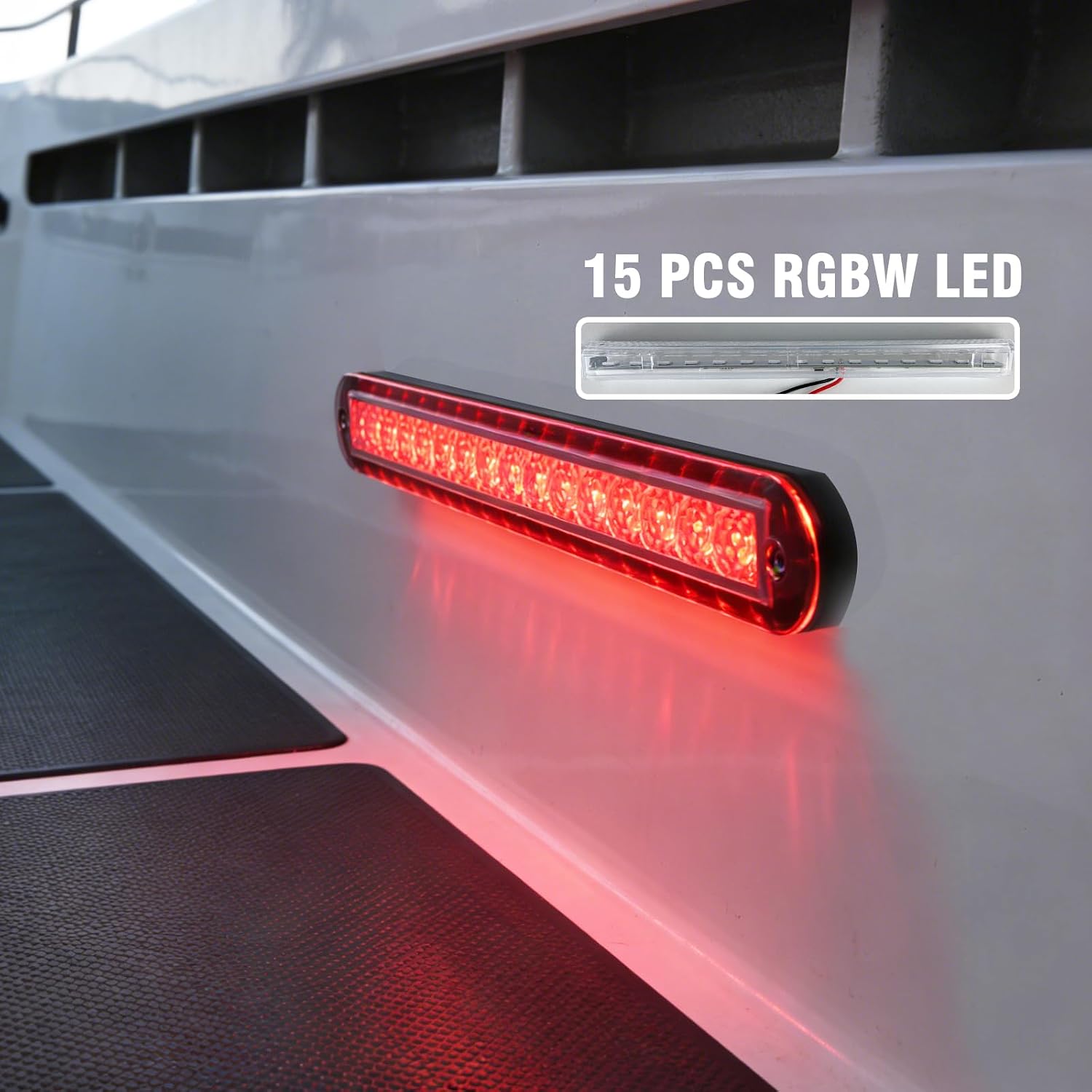 Marine RGBW LED Light, 4-Color Ambient Lighting (Red/Green/Blue/White), 12V DC IP67 Waterproof, 8 Inch Long Flush Mount Boat Courtesy Light for Cabin Deck Salon Yacht Pontoon, Single Light 1pc - Image 5