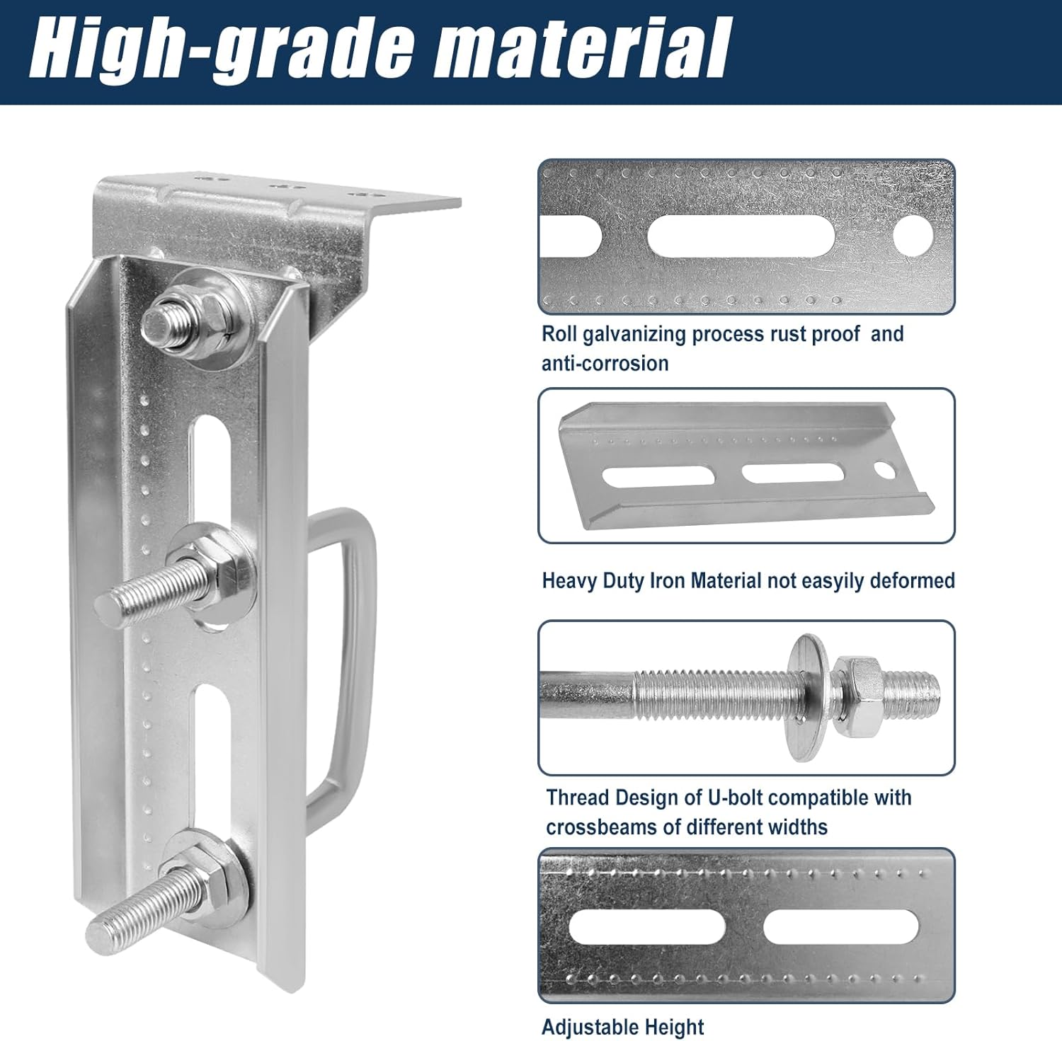 Boat Trailer Bunk Bracket Kit, 8" Galvanized Swivel Top Bunk Support Brackets, Adjustable Boat Trailer Bunk Support Mount, Fits 1.5" x 3", 2" x 3", 3" x 3" Crossmembers by MCCKLE (4 PCS) - Image 4