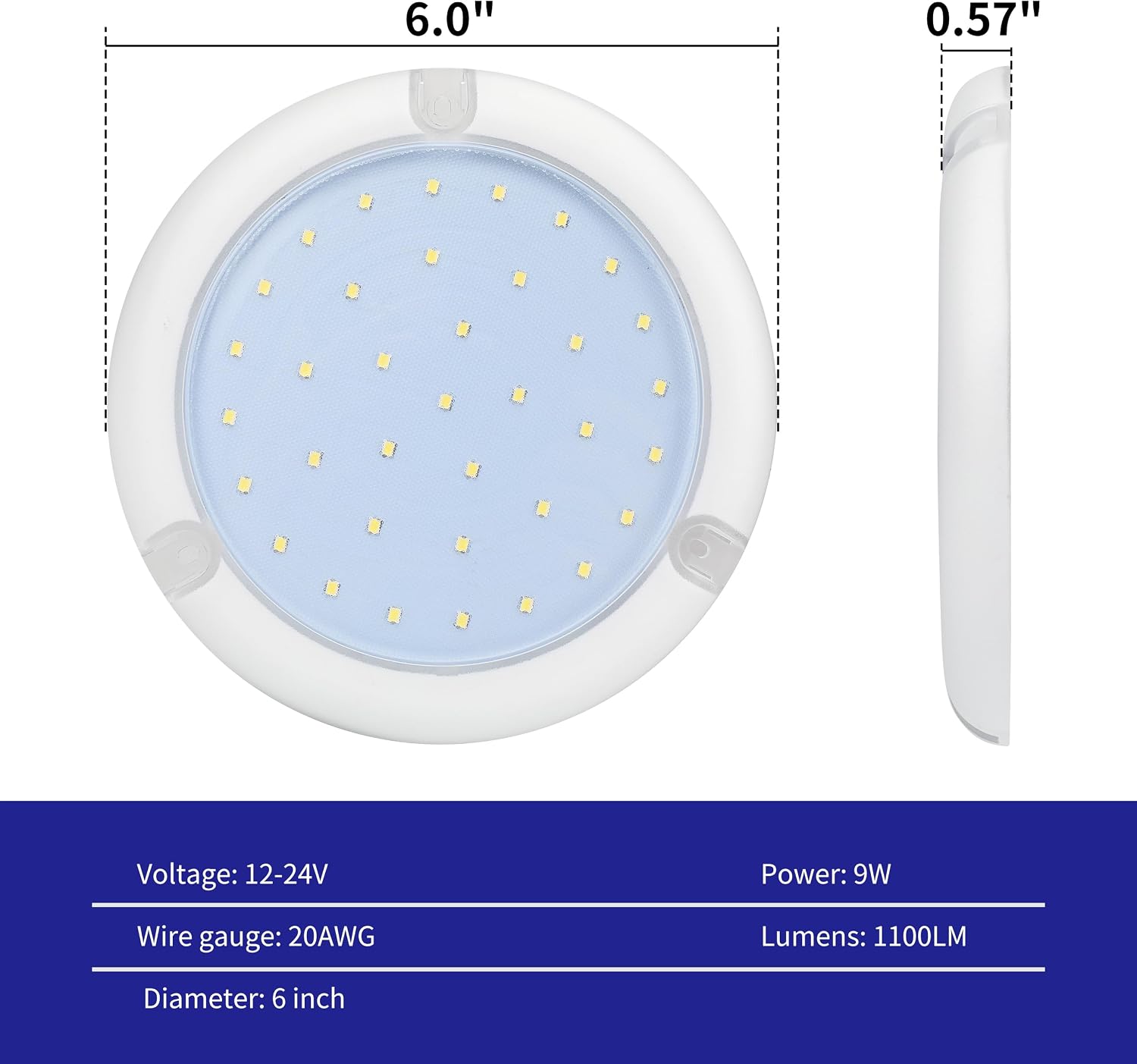 RVZONE Boat LED Dome Light IP68 Marine Led Lights White Round Surface Mounted Boat Interior Lights Round Cabin Light for Boats RV Trailers - Image 6