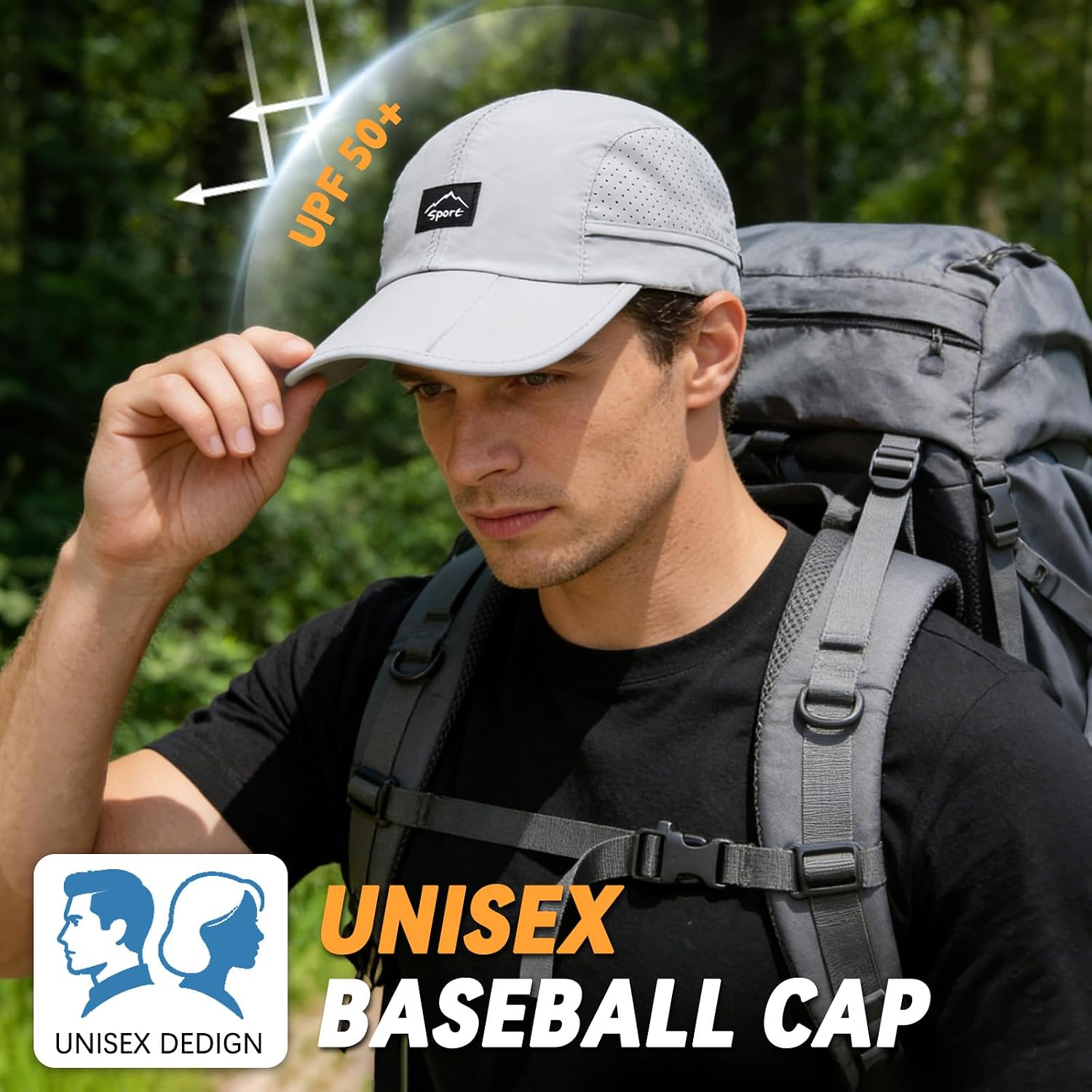 Foldable Unstructured Baseball Cap UPF 50+ Water Resistant Portable Sport Hat for Men Women Outdoor Hiking Fishing - Image 2