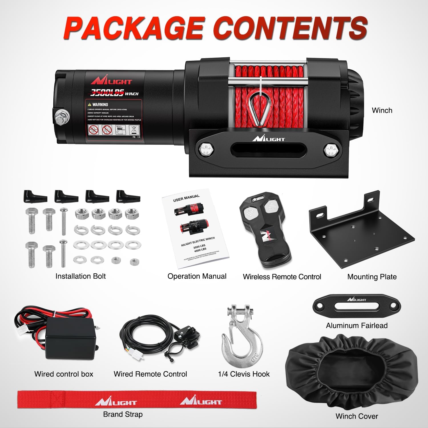 Nilight 3500 lbs ATV Winch 12V Electric Winches With Synthetic Winch Rope Wireless Remote Wired Switch Fairlead Mounting Plate Portable Waterproof Winch for Towing ATV UTV Trailer Truck Jeep Offroad - Image 7