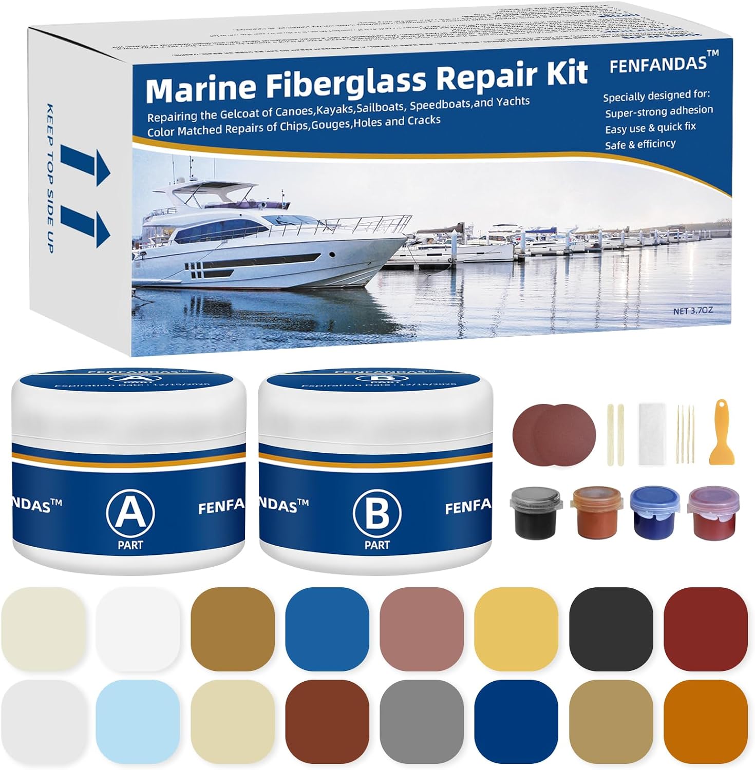 FENFANDAS Fiberglass Boat Repair Kit (Color Match), Gel Coat Repair Kit for Boats, Marine Fiberglass Repair Kit for Boats, Epoxy Filler for Boats, Fiberglass Repair Kit Fix Holes Chips Pits Cracks