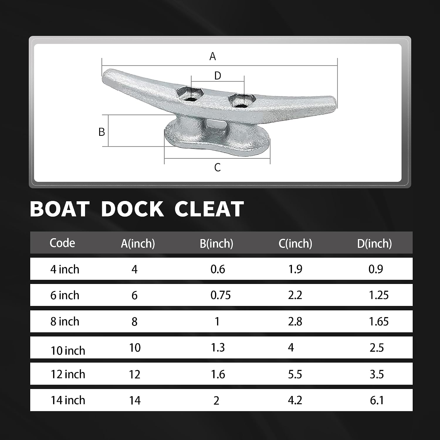 Boat Dock Cleats Galvanized 8"/10"/12" Large Cast Iron Dock Cleats Marine Grade Rope Cleat for Mooring, Pier, Deck, Tie Down - Image 5
