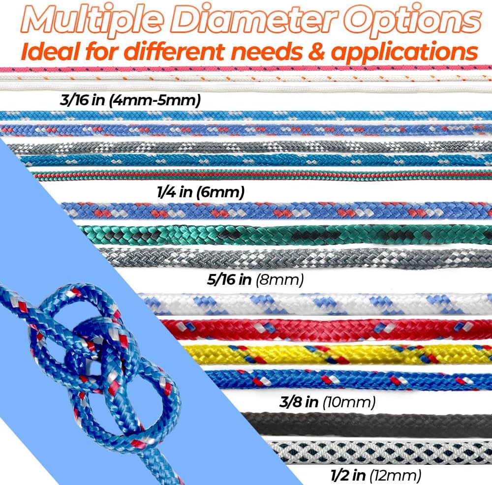 Heavy Duty Polyester Double Braided Rope, Arborist Rigging, Tree Work, Halyard, Sailing, 2200lbs High Strength Support for Camping, Hiking & Utility Use (White/Orange, 3/16in X 100FT) - Image 5