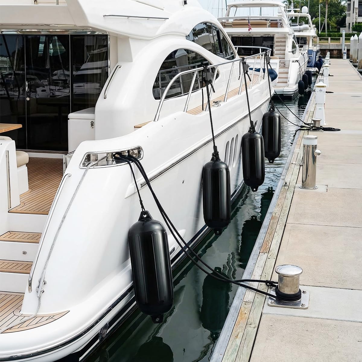 Black Boat Fenders for Docking 5.5."/6.5"/8.5" Inflatable Ribbed Marine Boat Fender with Fender Lines 6.5ft, Stainless Steel Fender Hanger Clips - Image 8