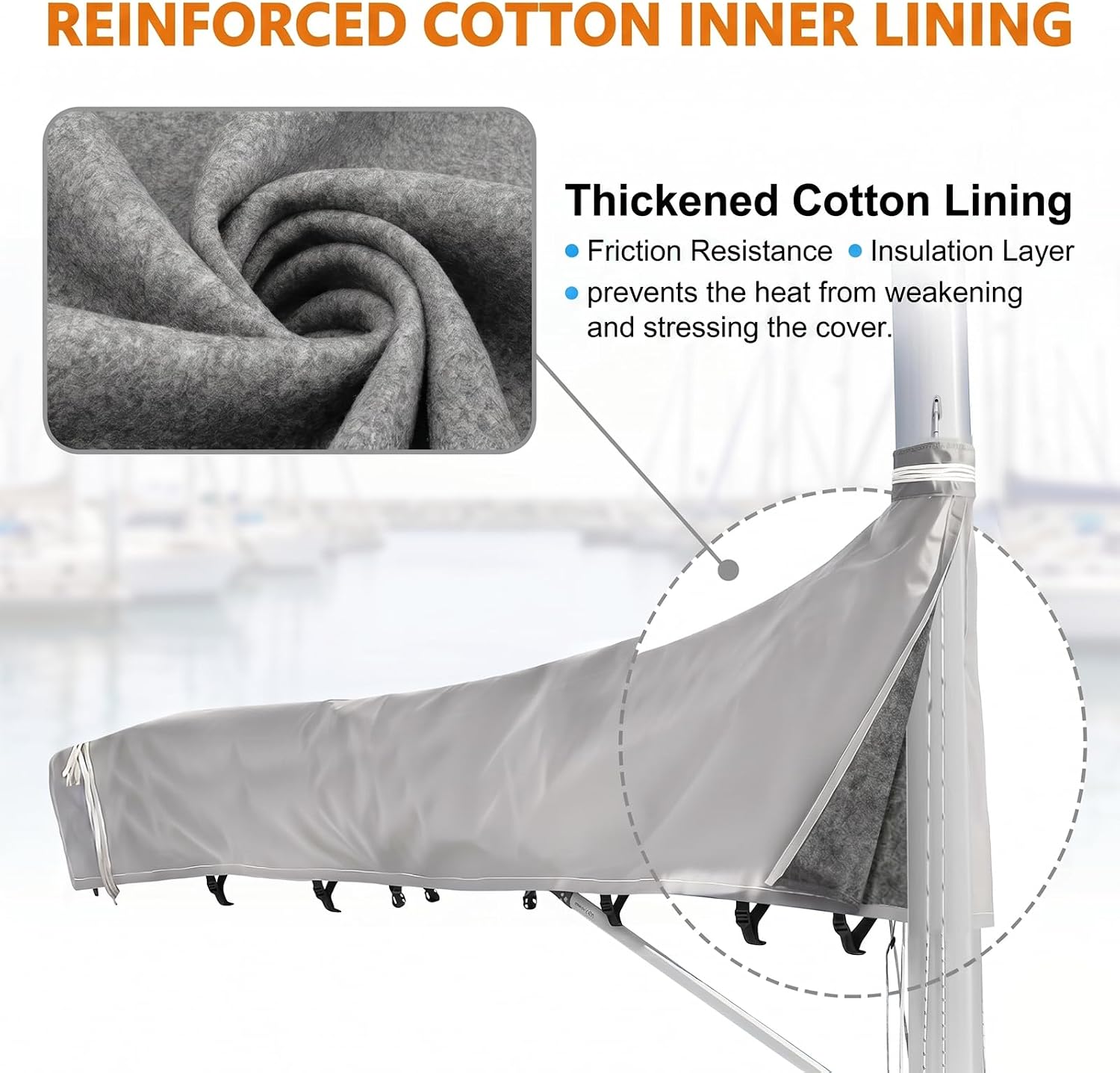Mainsail Boom Cover for Sailboats, 1200D Waterproof UV-Resistant Sailboat Mainsail Cover, Waterproof, Heavy Duty Sailboat Boom Cover Fits 12-13 ft Boom, Gray - Image 4