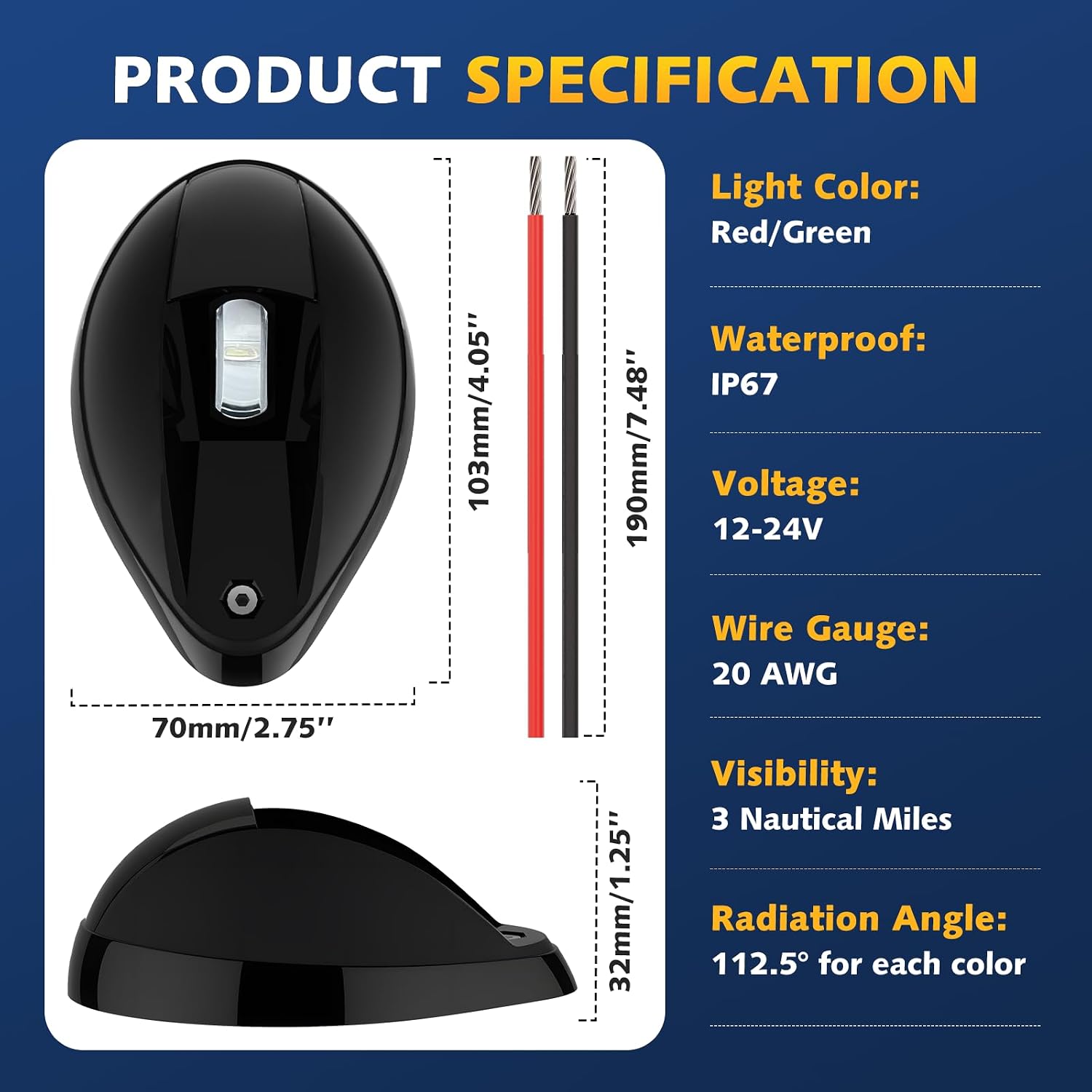Boat Navigation Lights Side Mount, Red and Green Bow Lights for Boats LED Waterproof IP67, Marine Navigation Boat Light for Pontoon, Fishing, Bass & Jon Boats - Image 6